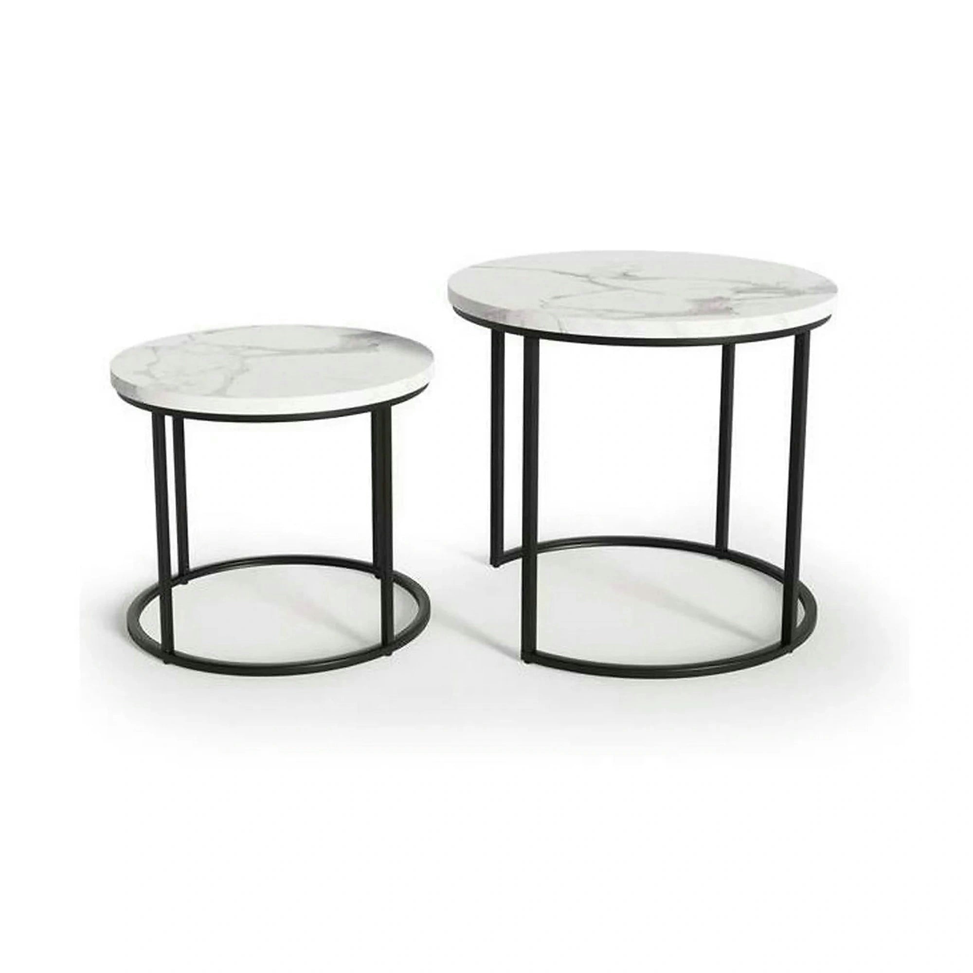 Set 2 masute cafea OREO, alb cu efect de marmura/negru