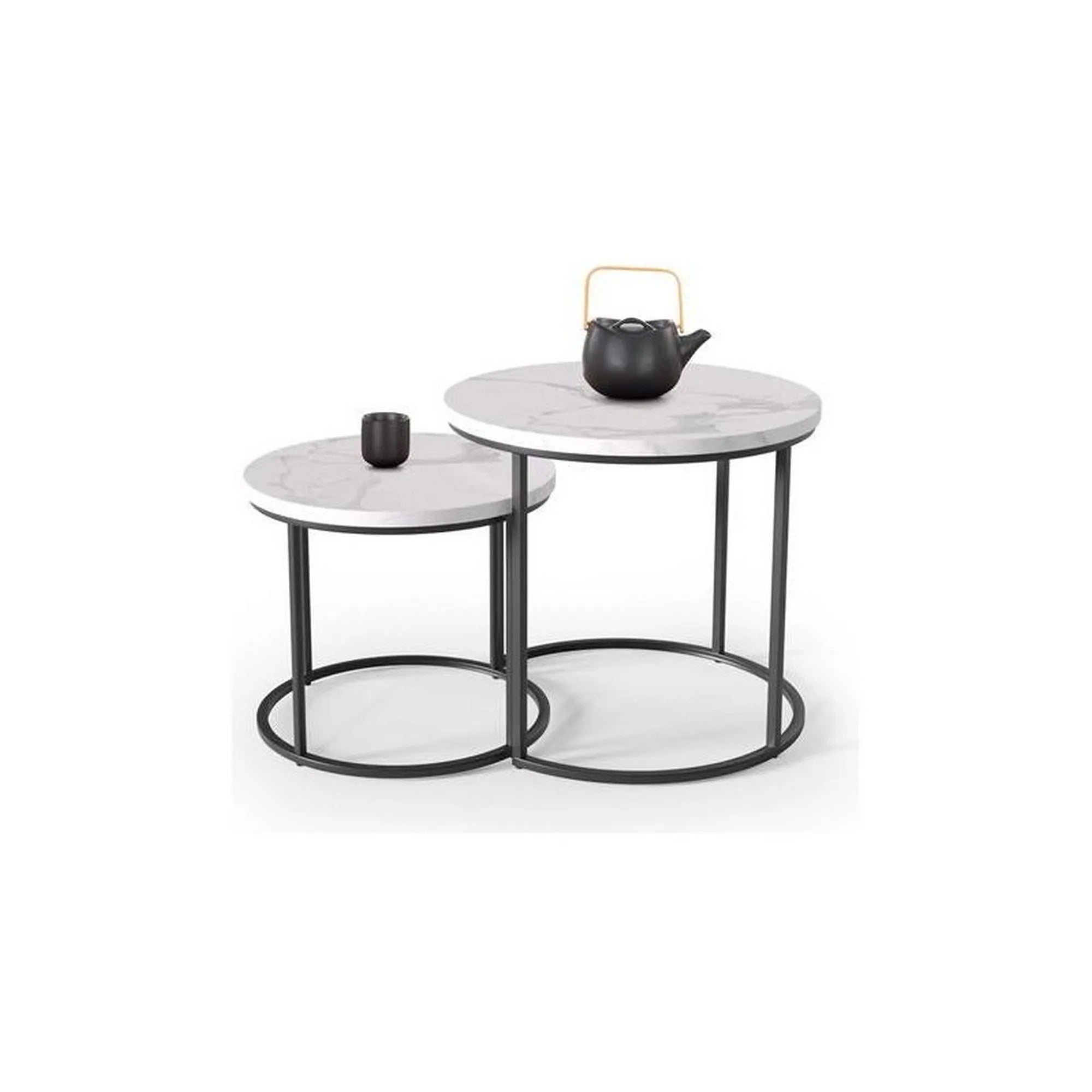 Set 2 masute cafea OREO, alb cu efect de marmura/negru
