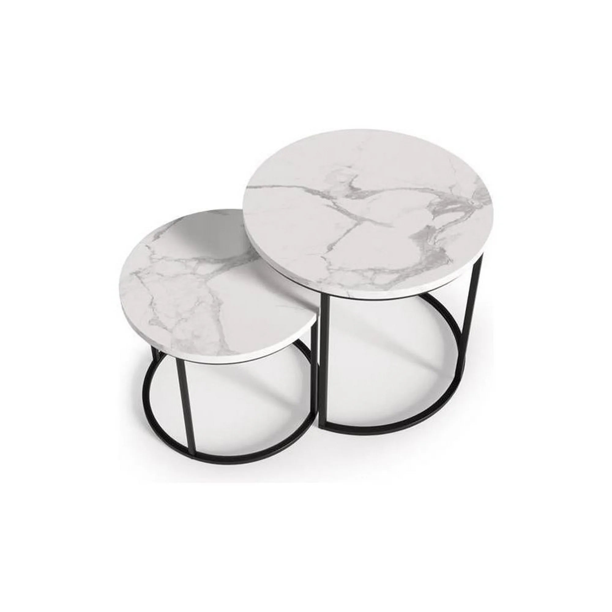 Set 2 masute cafea OREO, alb cu efect de marmura/negru