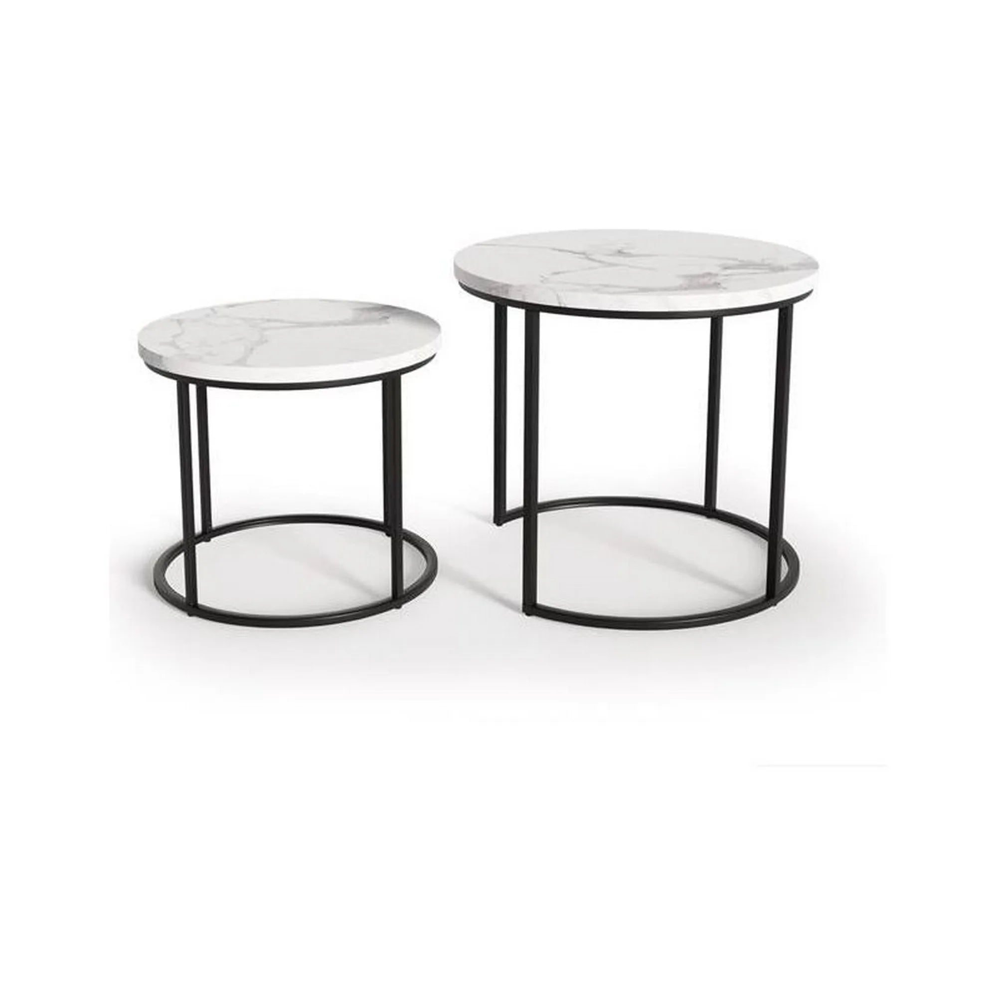 Set 2 masute cafea OREO, alb cu efect de marmura/negru