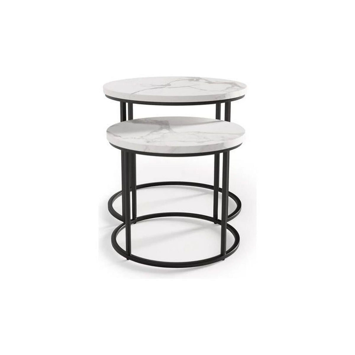 Set 2 masute cafea OREO, alb cu efect de marmura/negru