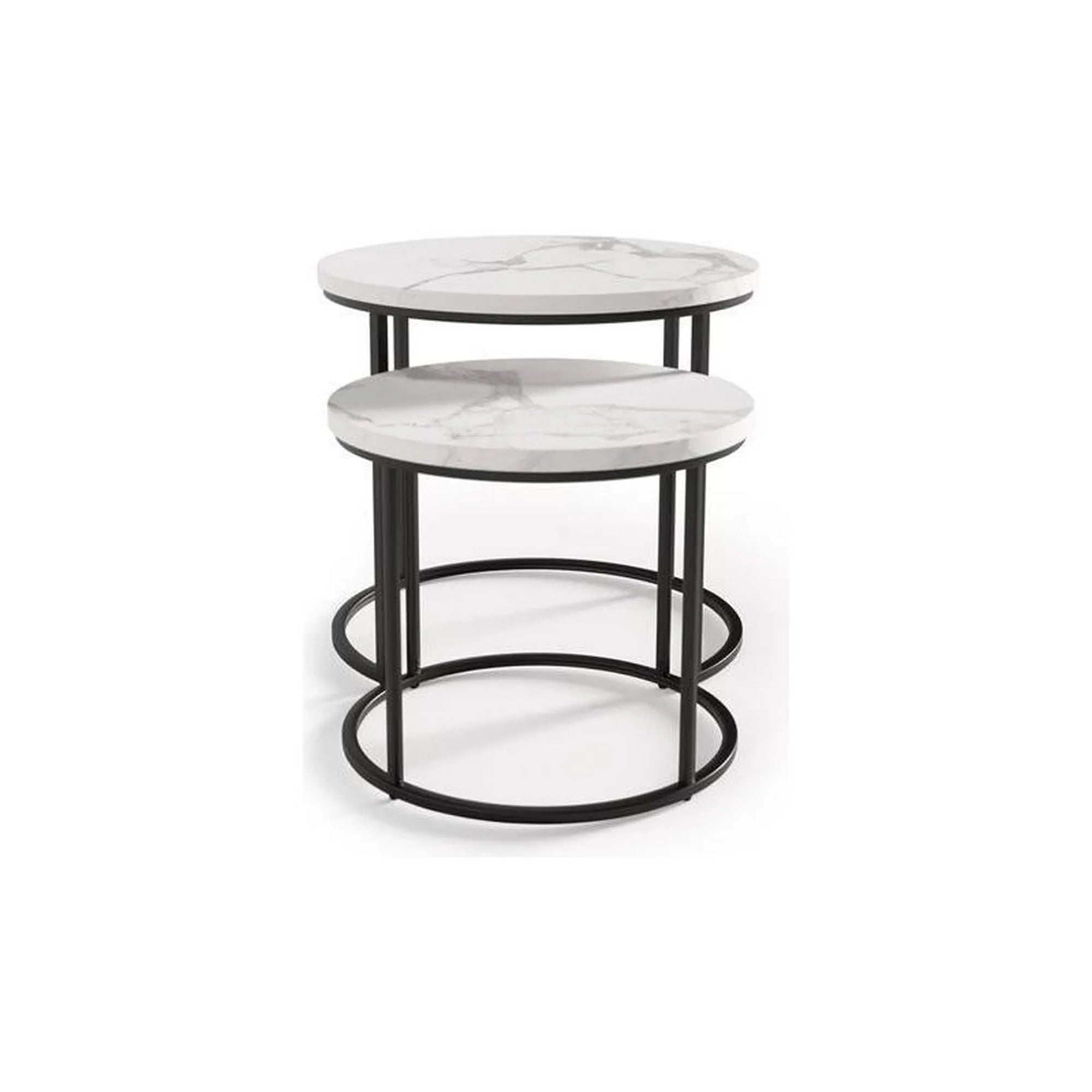 Set 2 masute cafea OREO, alb cu efect de marmura/negru