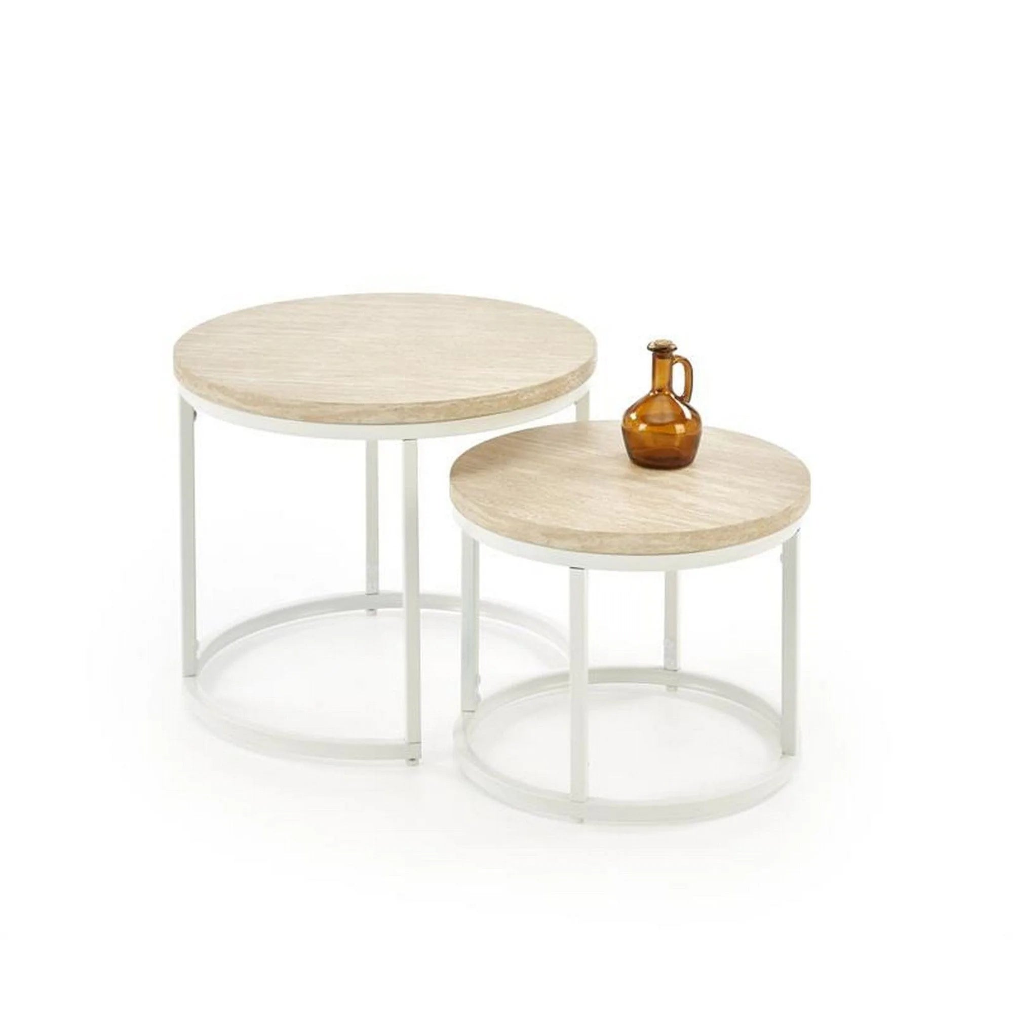 Set 2 masute cafea OREO, piatra travertin/alb