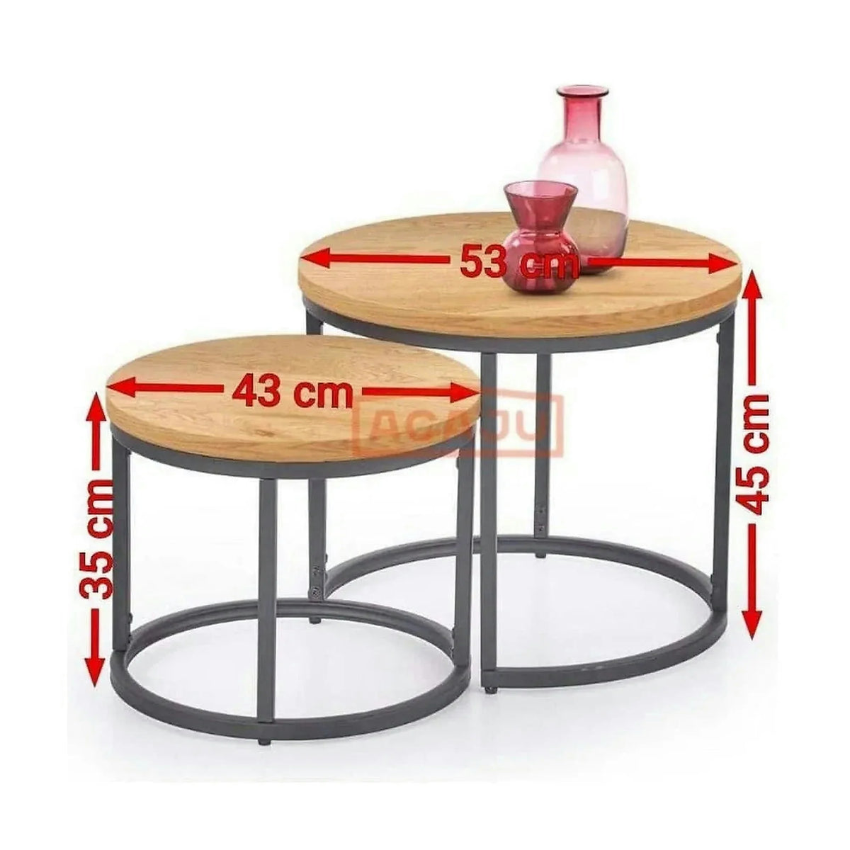 Set 2 masute cafea OREO, stejar auriu/negru