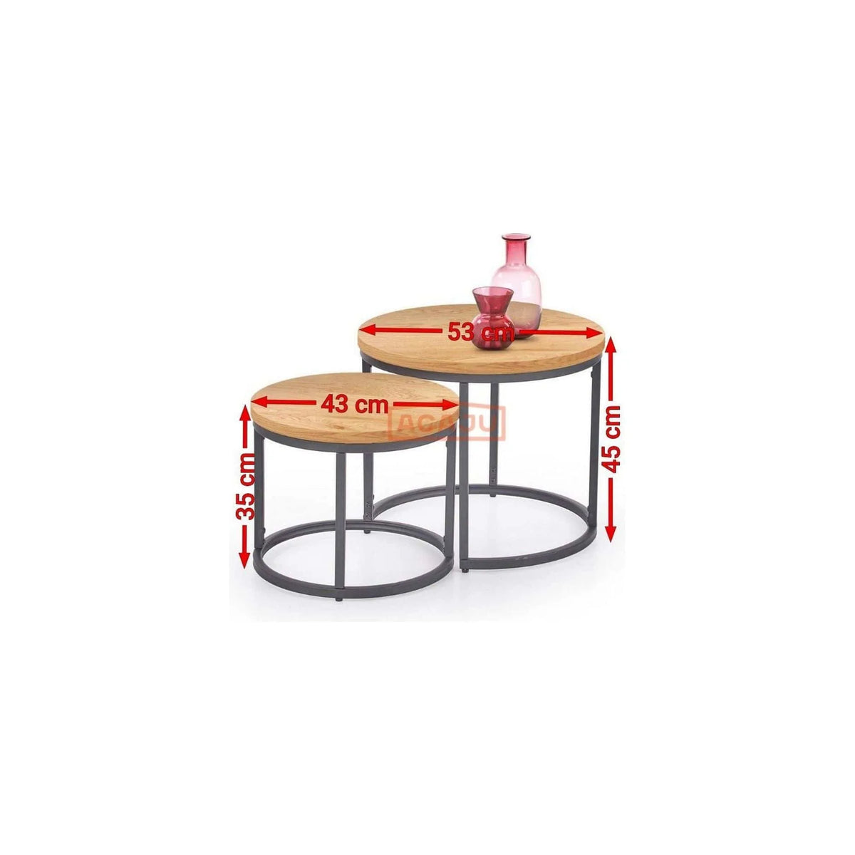 Set 2 masute cafea OREO, stejar auriu/negru