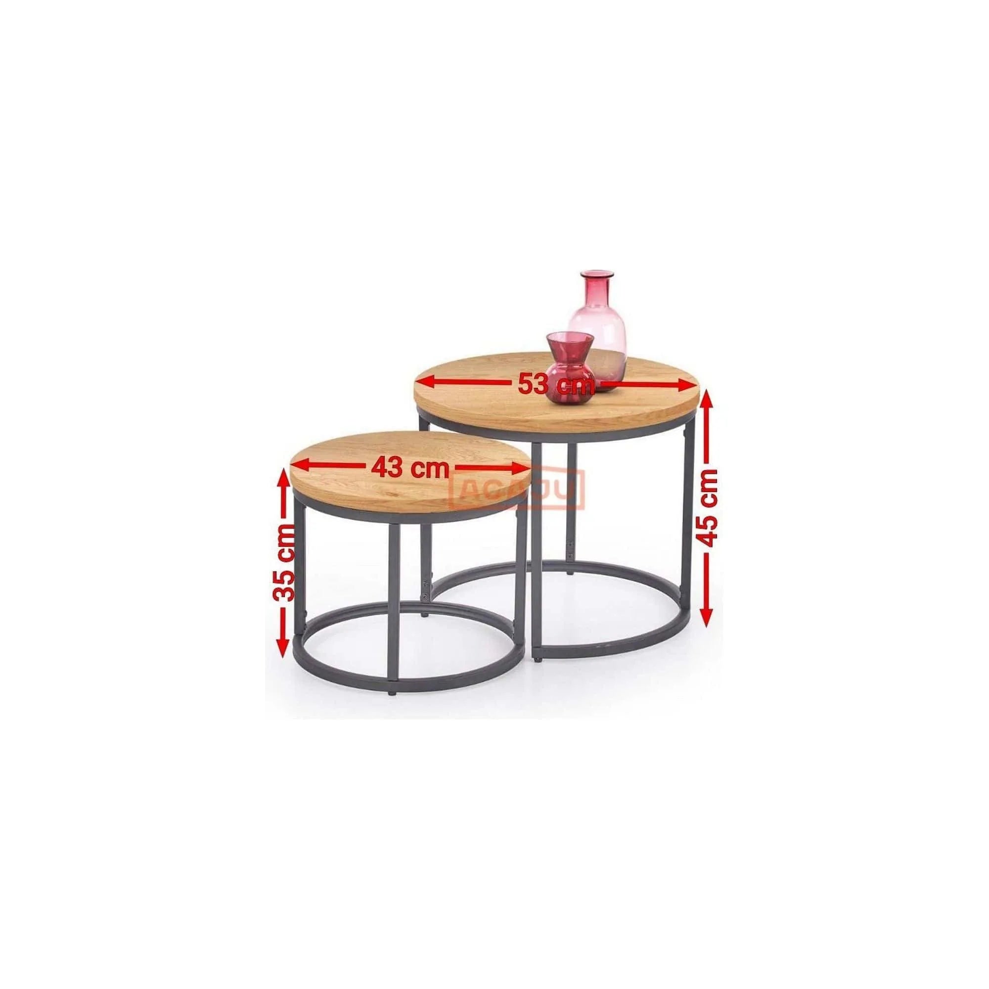 Set 2 masute cafea OREO, stejar auriu/negru