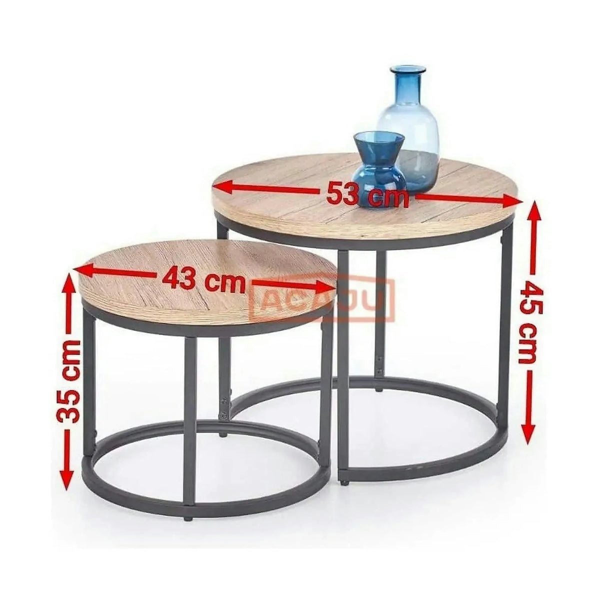 Set 2 masute cafea OREO, stejar San Remo/otel vopsit