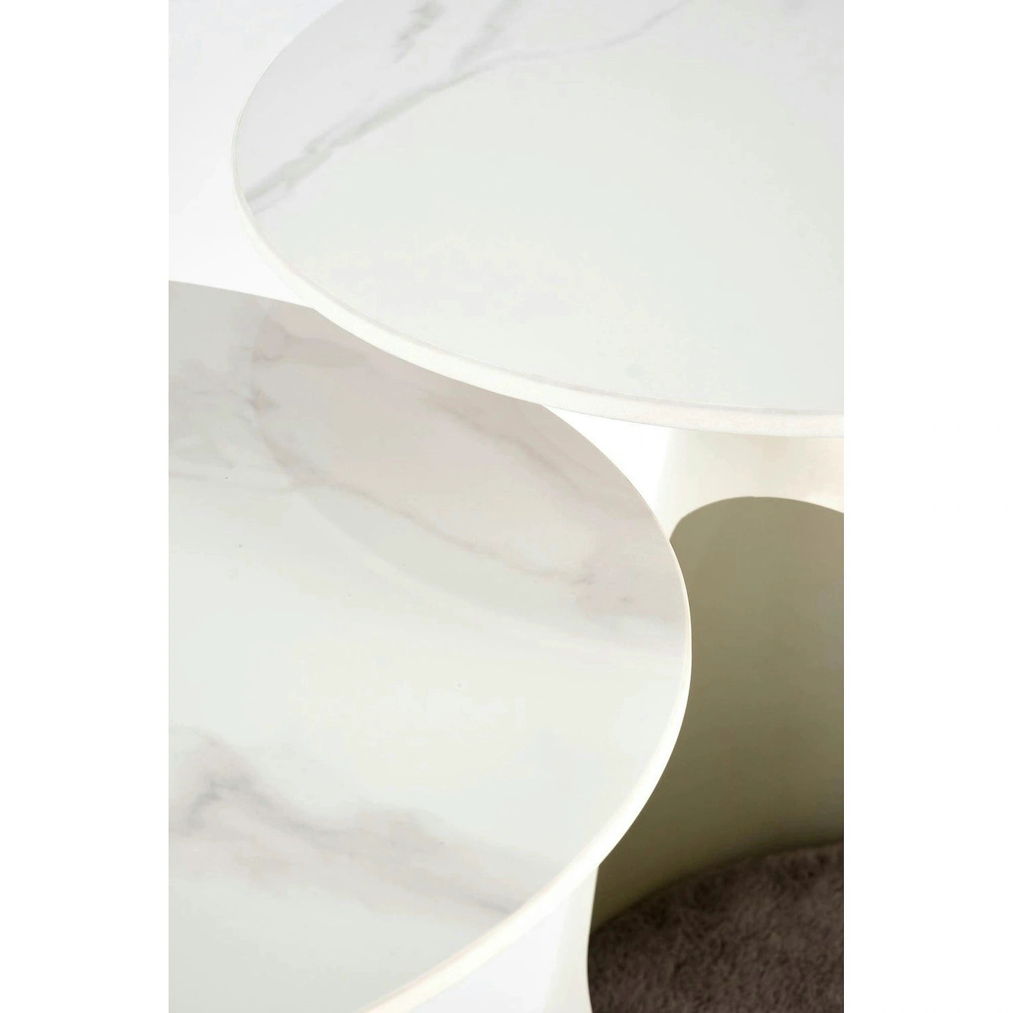 Set 2 masute cafea OSARIO, alb cu efect de marmura, ceramica/metal