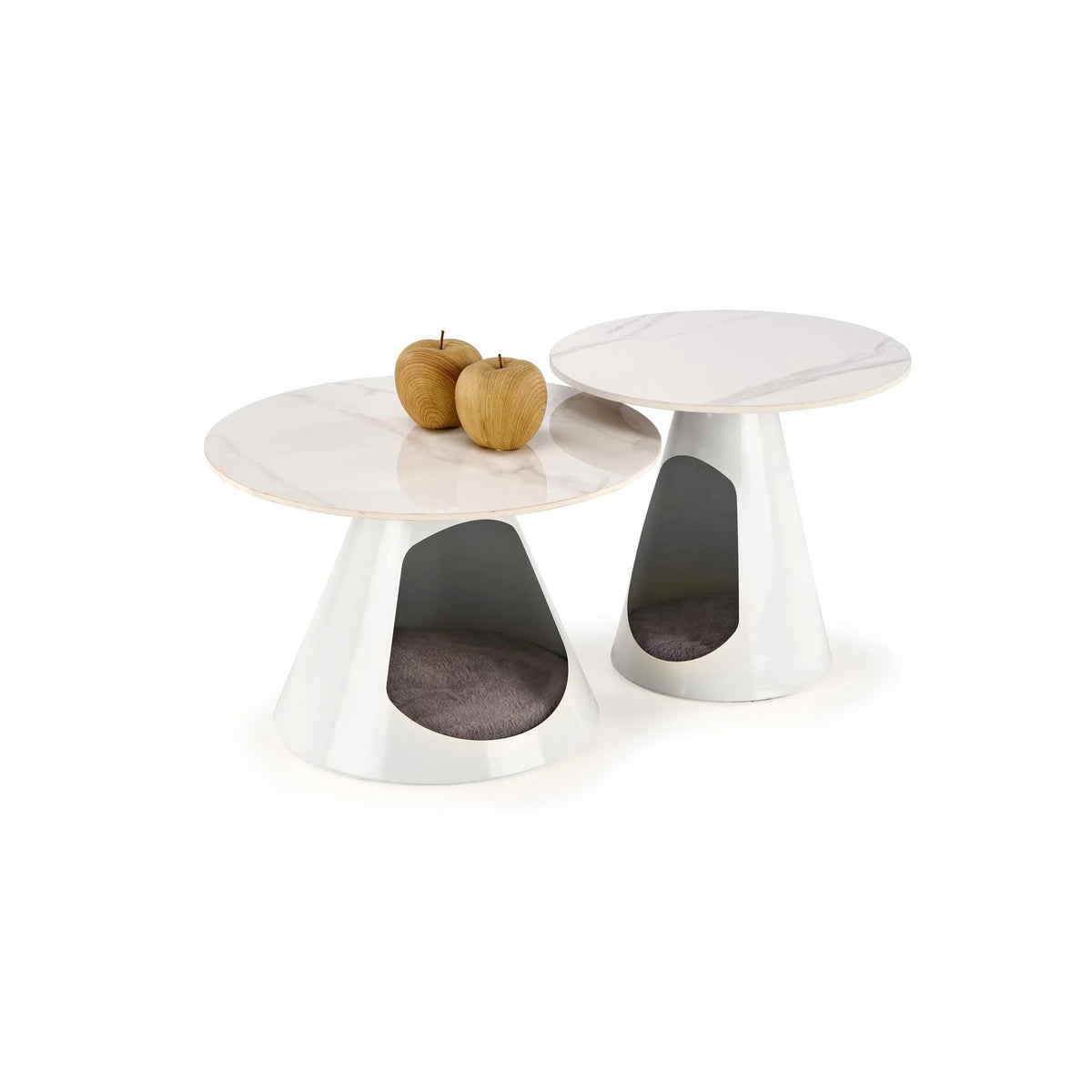 Set 2 masute cafea OSARIO, alb cu efect de marmura, ceramica/metal