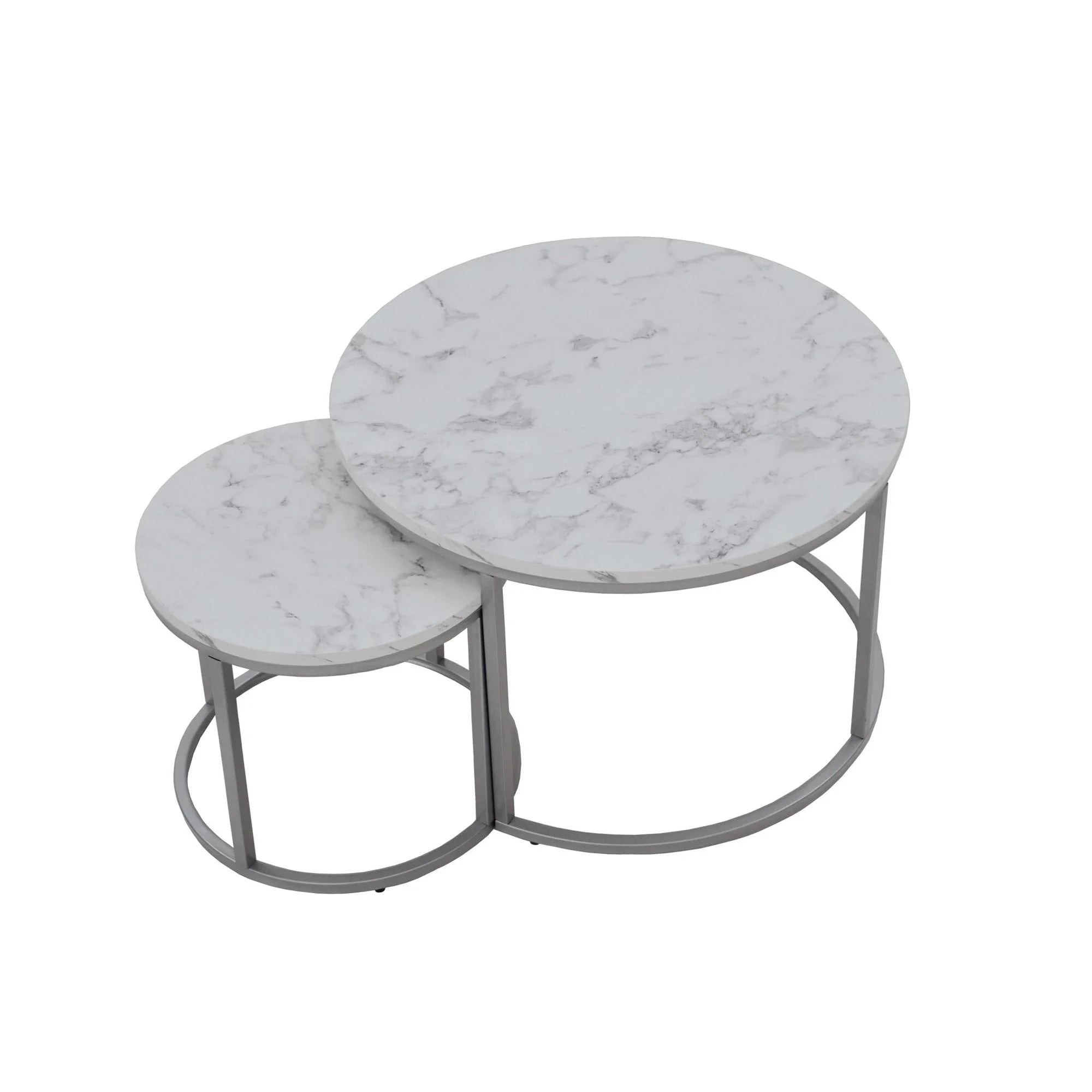 Set 2 masute cafea PAOLA, alb cu efect de marmura/argintiu