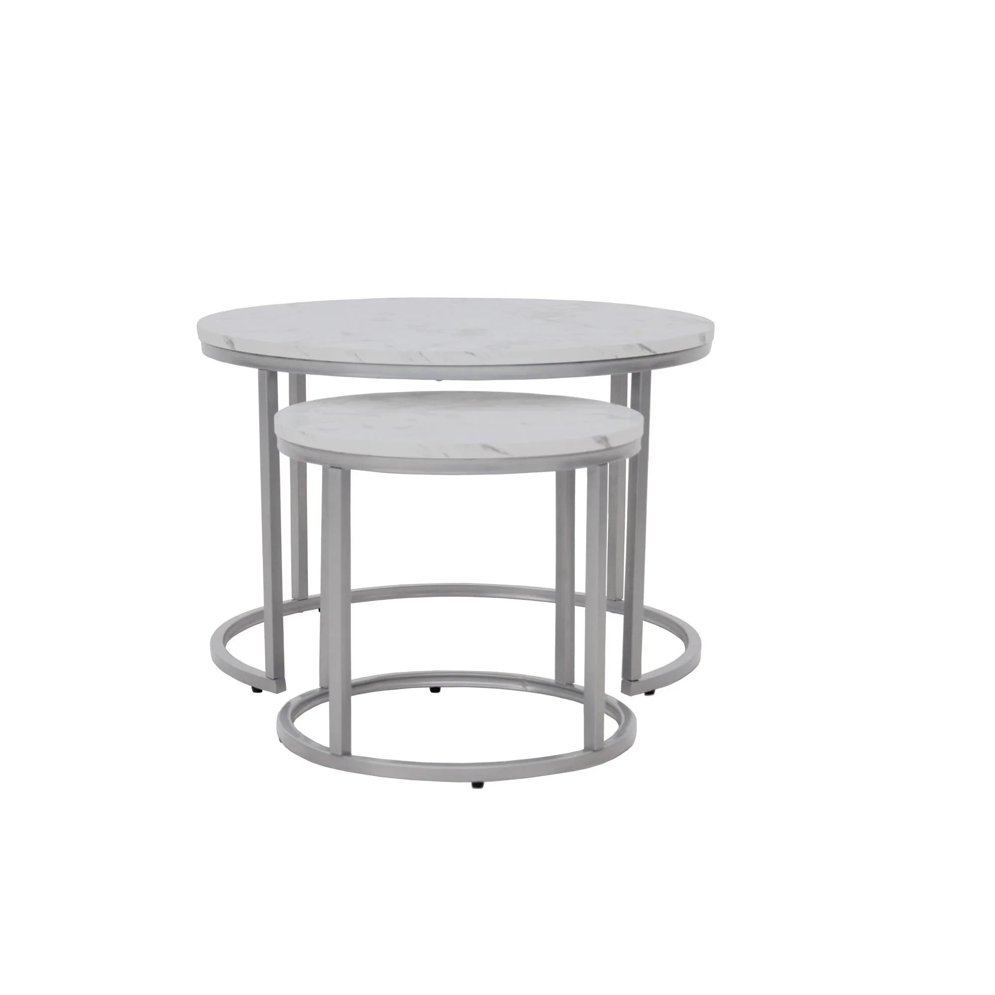 Set masute cafea rotunde PAOLA, alb cu efect de marmura/argintiu