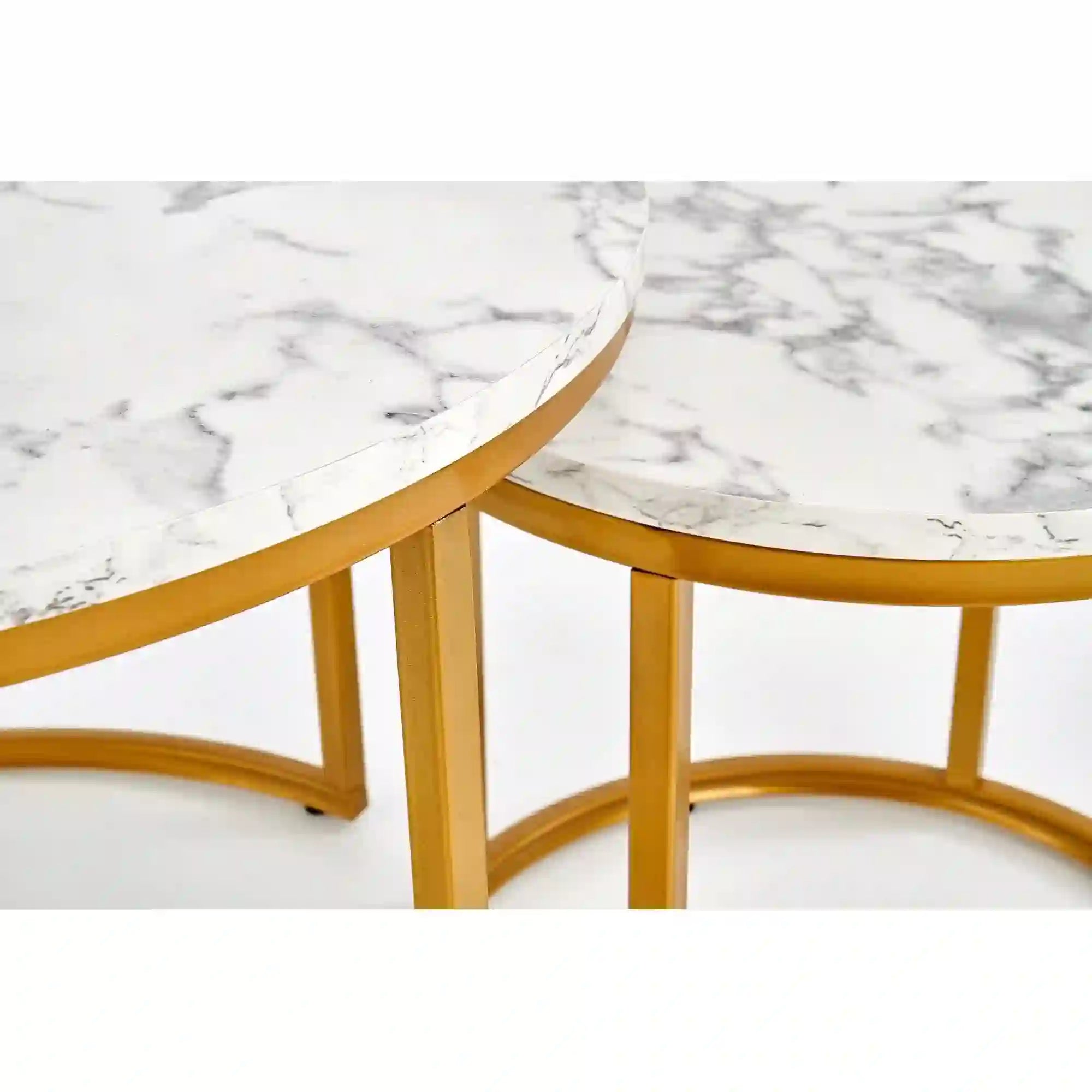 Set 2 masute cafea PAOLA, alb cu efect de marmura/auriu