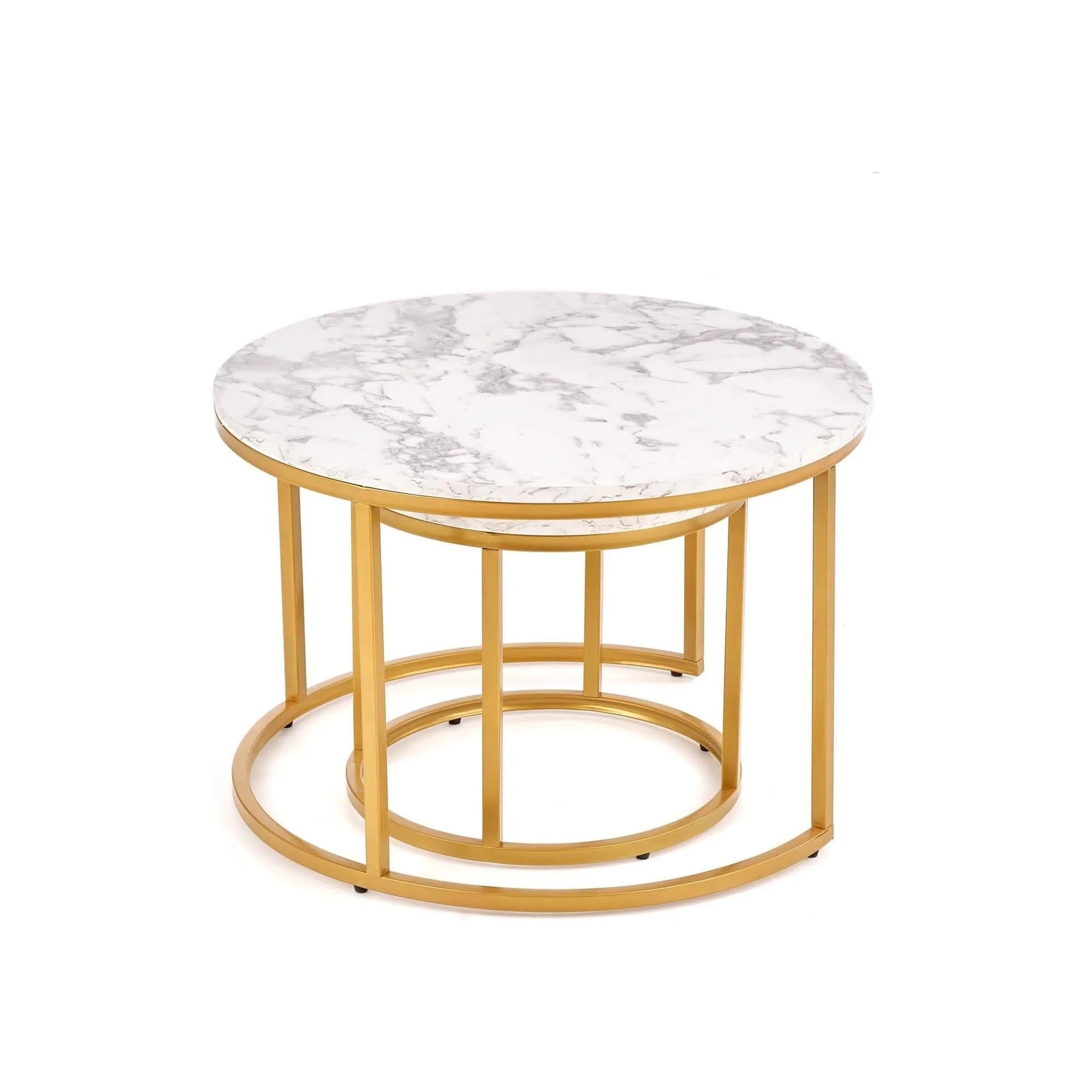 Set 2 masute cafea PAOLA, alb cu efect de marmura/auriu