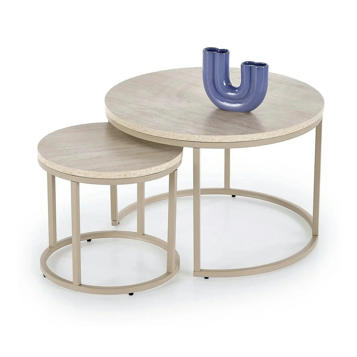 Set 2 masute cafea PAOLA, bej cu efect de piatra travertin/casmir