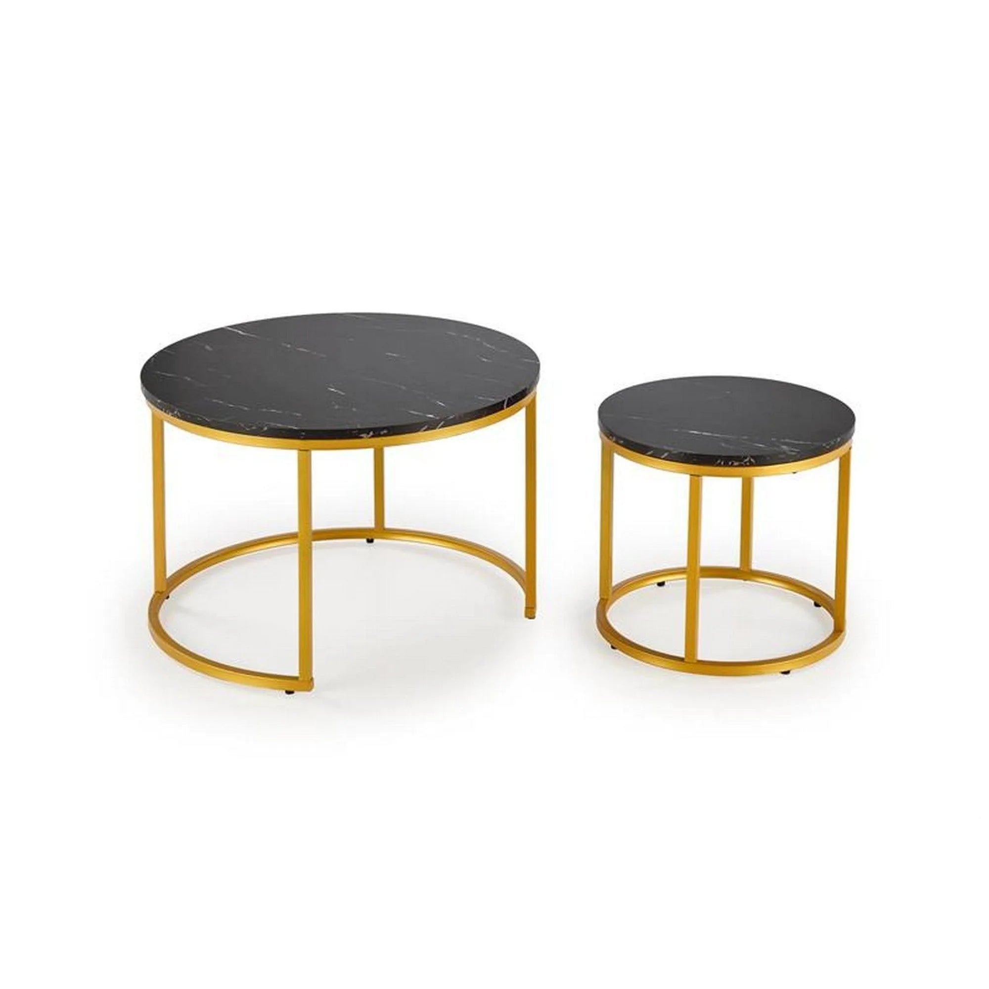 Set 2 masute cafea PAOLA, negru cu efect de marmura/auriu