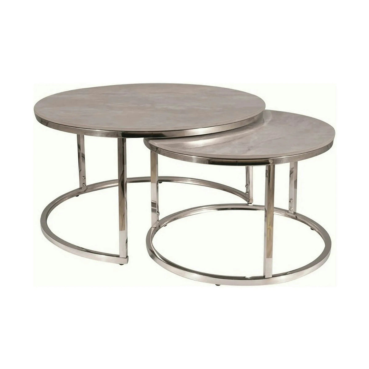 Set 2 masute cafea PORTAFINO B, gri cu efect de marmura/crom, ceramica/metal, 80/60