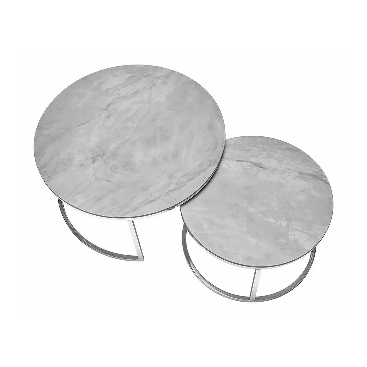 Set 2 masute cafea PORTAFINO B, gri cu efect de marmura/crom, ceramica/metal, 80/60