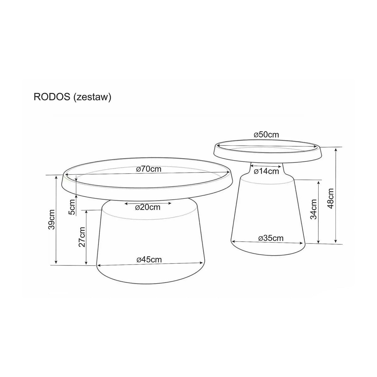 Set 2 măsuțe cafea RODOS, bej mat, metal