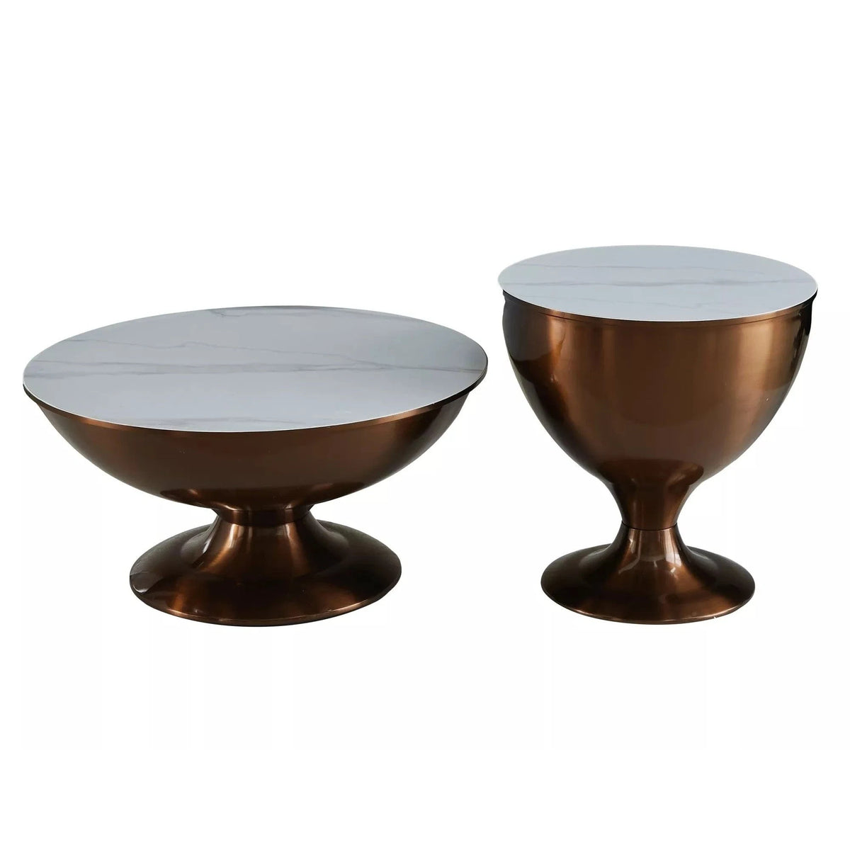 Set 2 masute cafea SALSA, alb cu efect de marmura/cupru, ceramica/metal