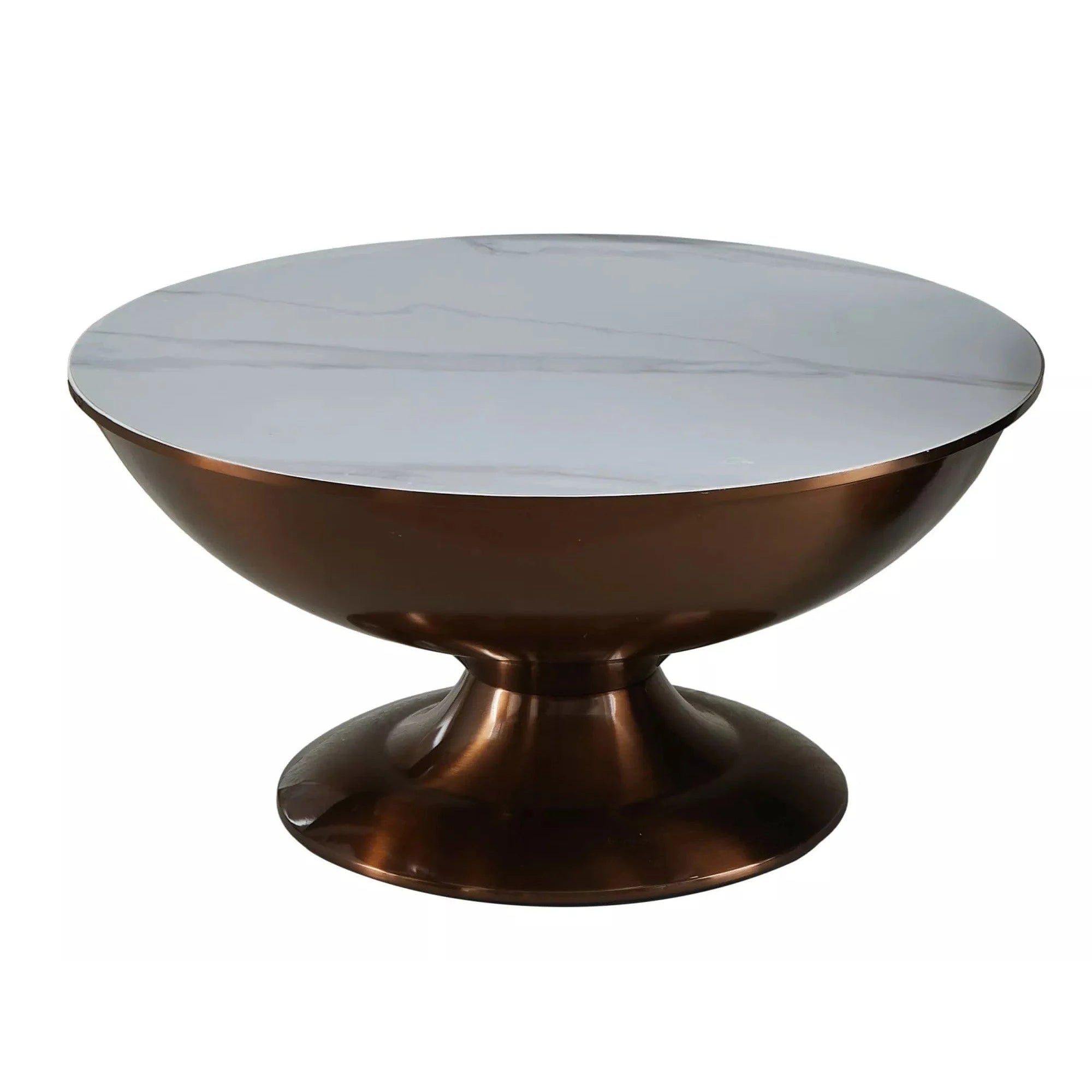 Set 2 masute cafea SALSA, alb cu efect de marmura/cupru, ceramica/metal