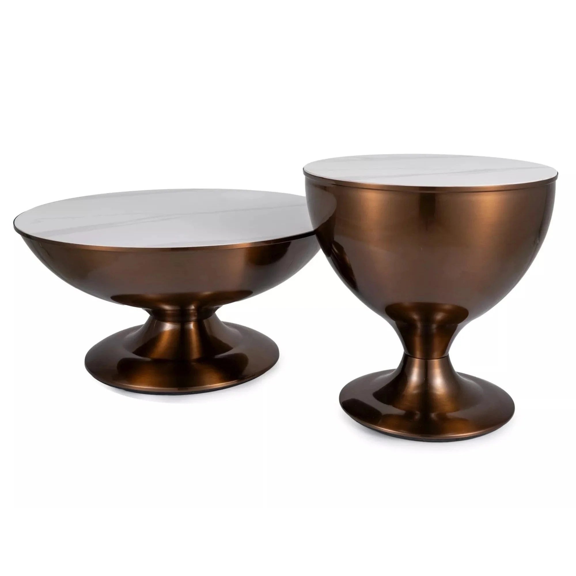 Set 2 masute cafea SALSA, alb cu efect de marmura/cupru, ceramica/metal