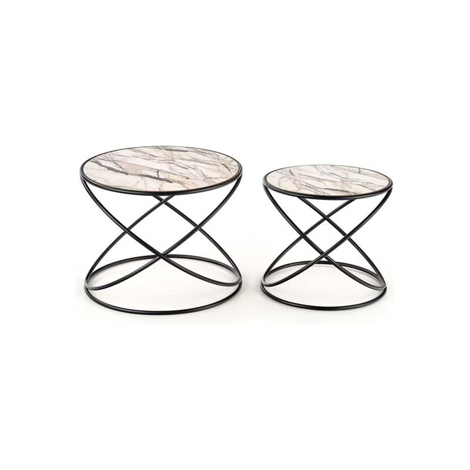 Set 2 masute cafea SUSANNA, bej cu efect de marmura/negru