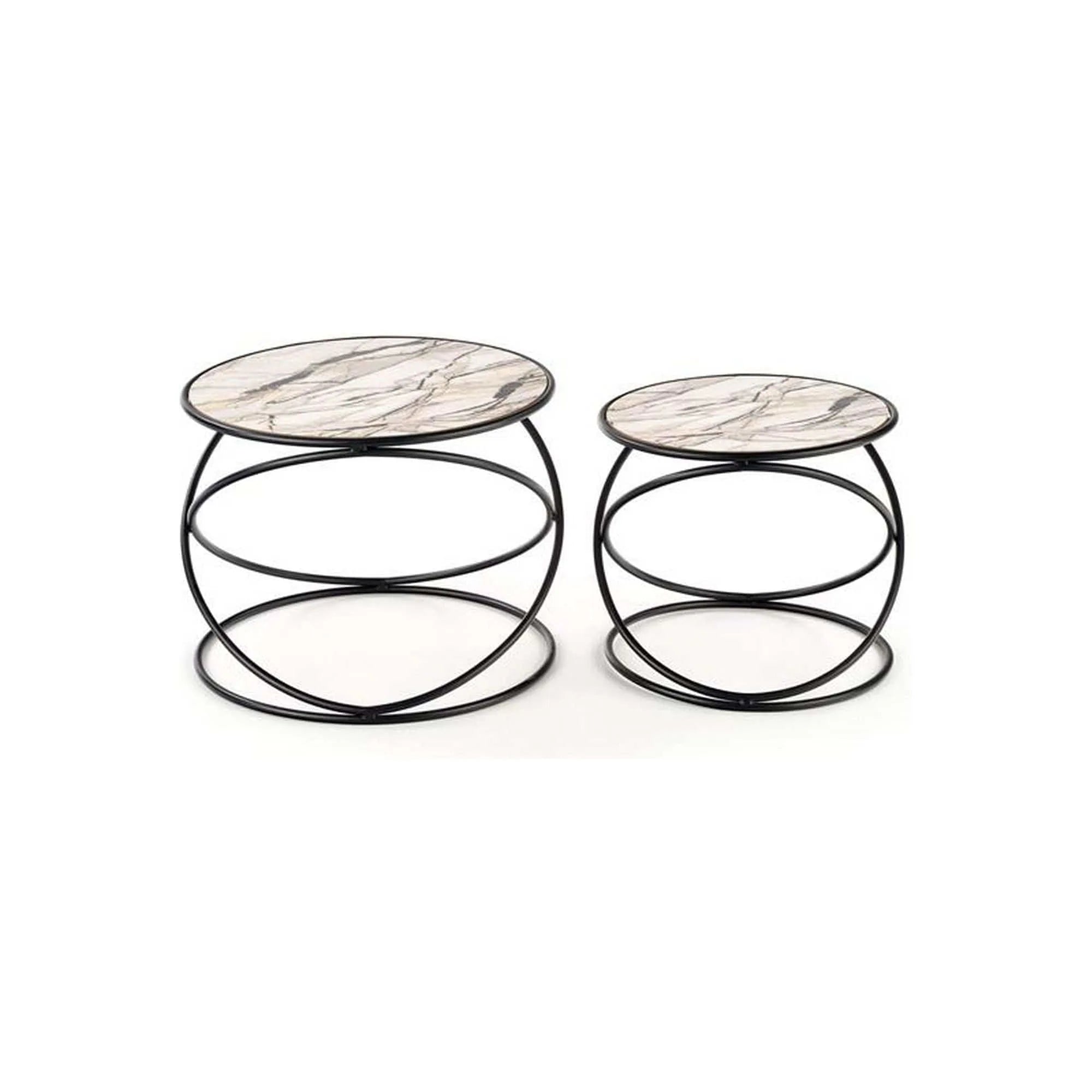 Set 2 masute cafea SUSANNA, bej cu efect de marmura/negru