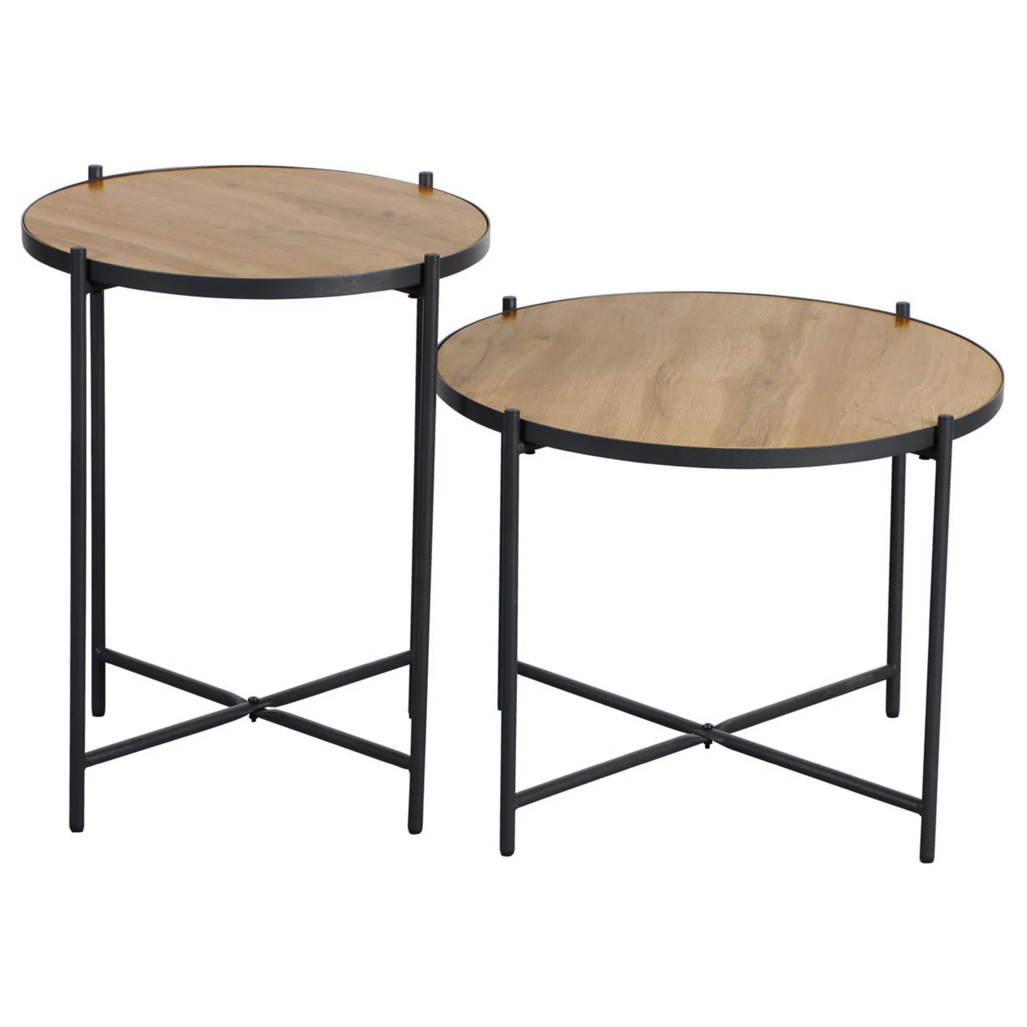 Set 2 masute cafea TINA, stejar/negru, lemn/metal