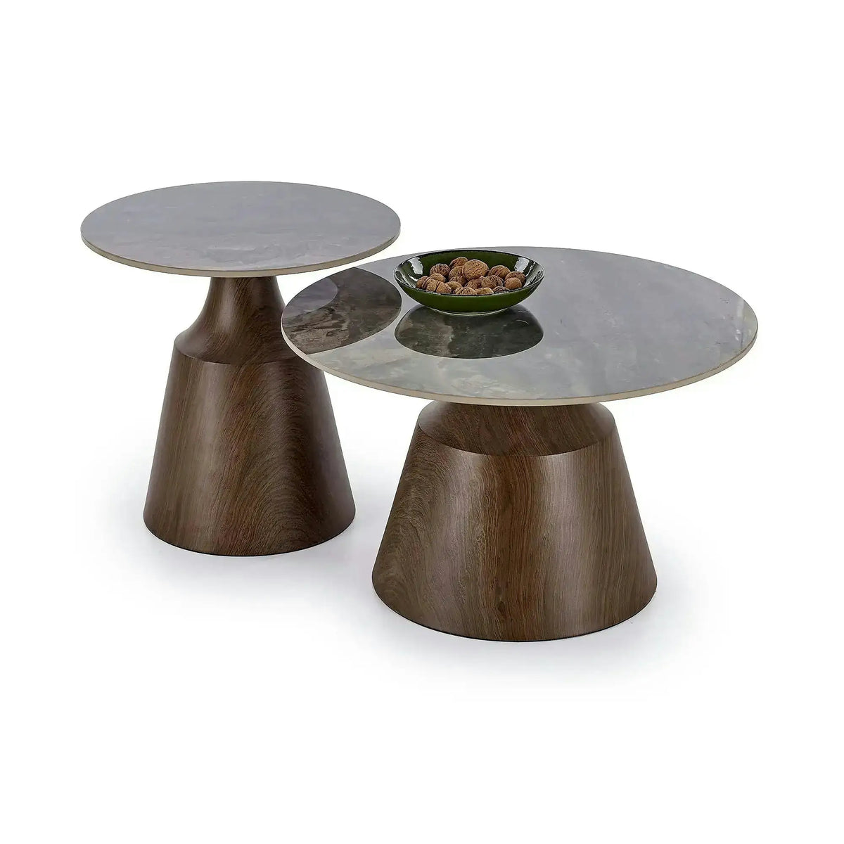 Set 2 masute cafea TOWER, maro cu efect de marmura/nuc