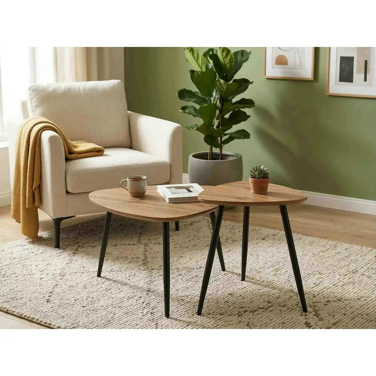 Set 2 masute cafea TWIN, stejar artisan/negru