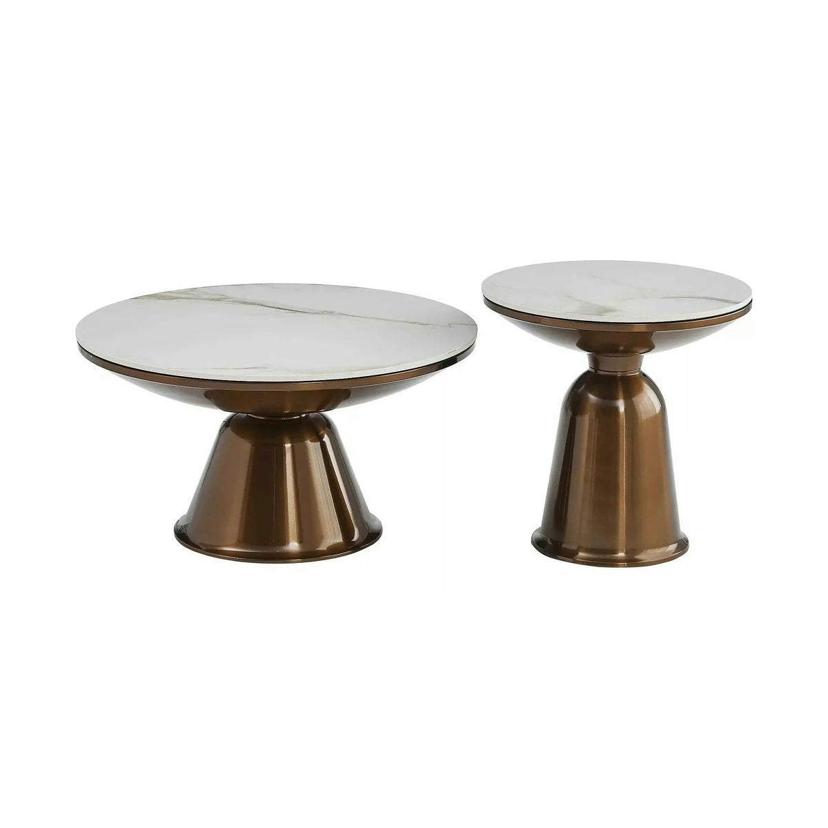Set 2 masute cafea VERA, alb cu efect de marmura/cupru, ceramica/metal
