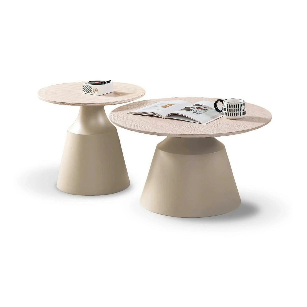 Set 2 masute cafea ZURICH, bej cu efect de piatra travertin/casmir