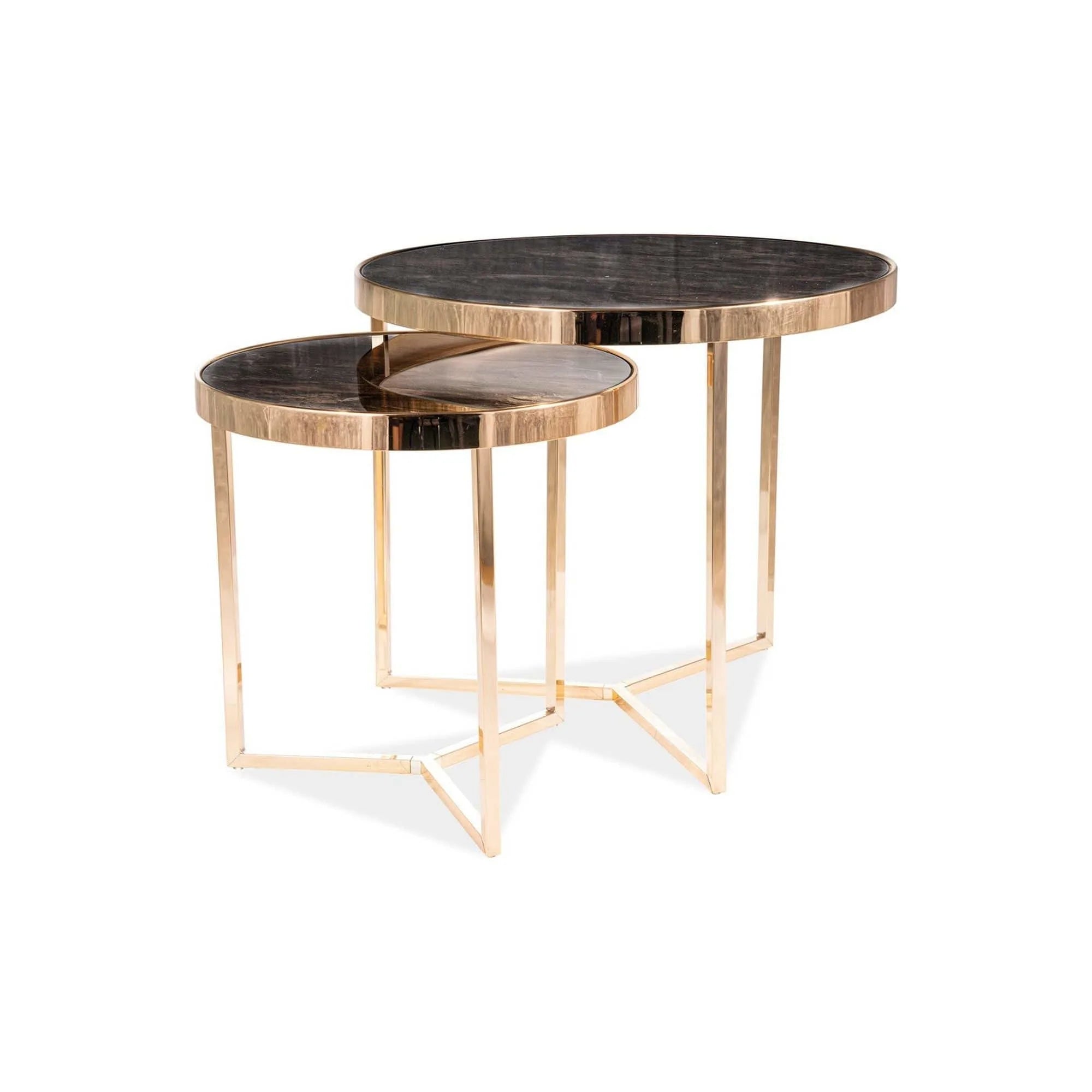 Set 2 masute DELIA II, negru cu efect de marmura/auriu, sticla/otel
