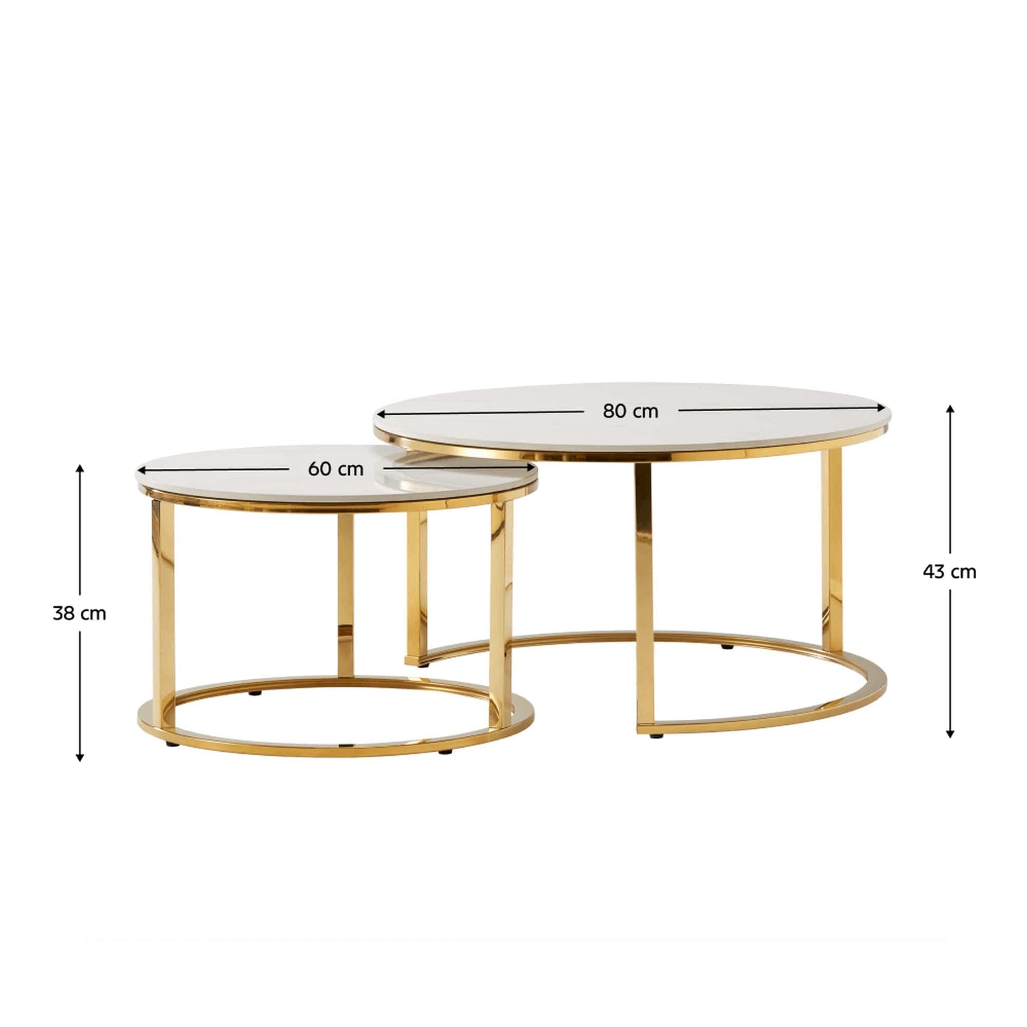 Set 2 masute DEVNET 2 NEW, alb cu efect de marmura/auriu, ceramica/otel