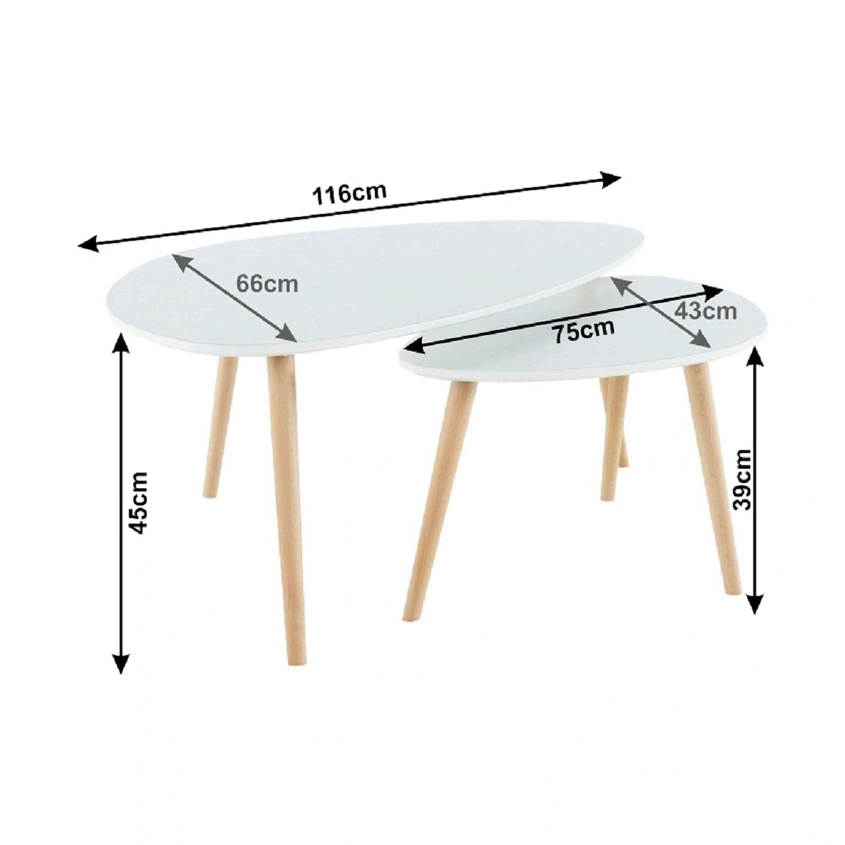 Set 2 masute FOLKO NEW, alb/stejar