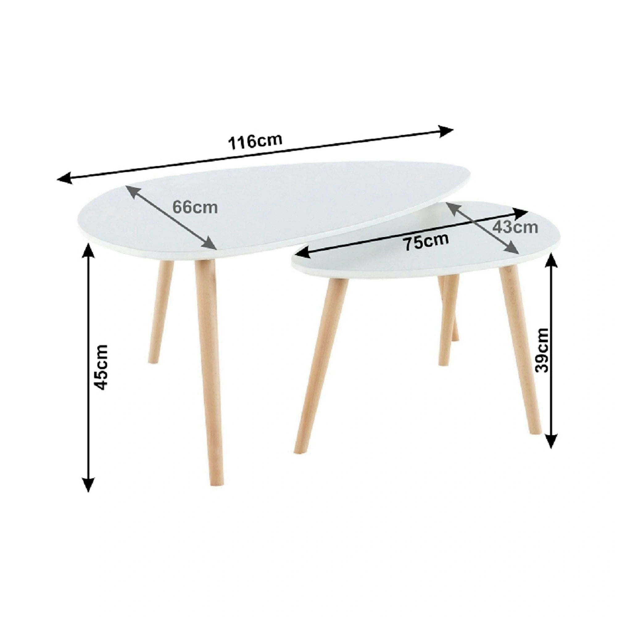 Set 2 masute FOLKO NEW, alb/stejar