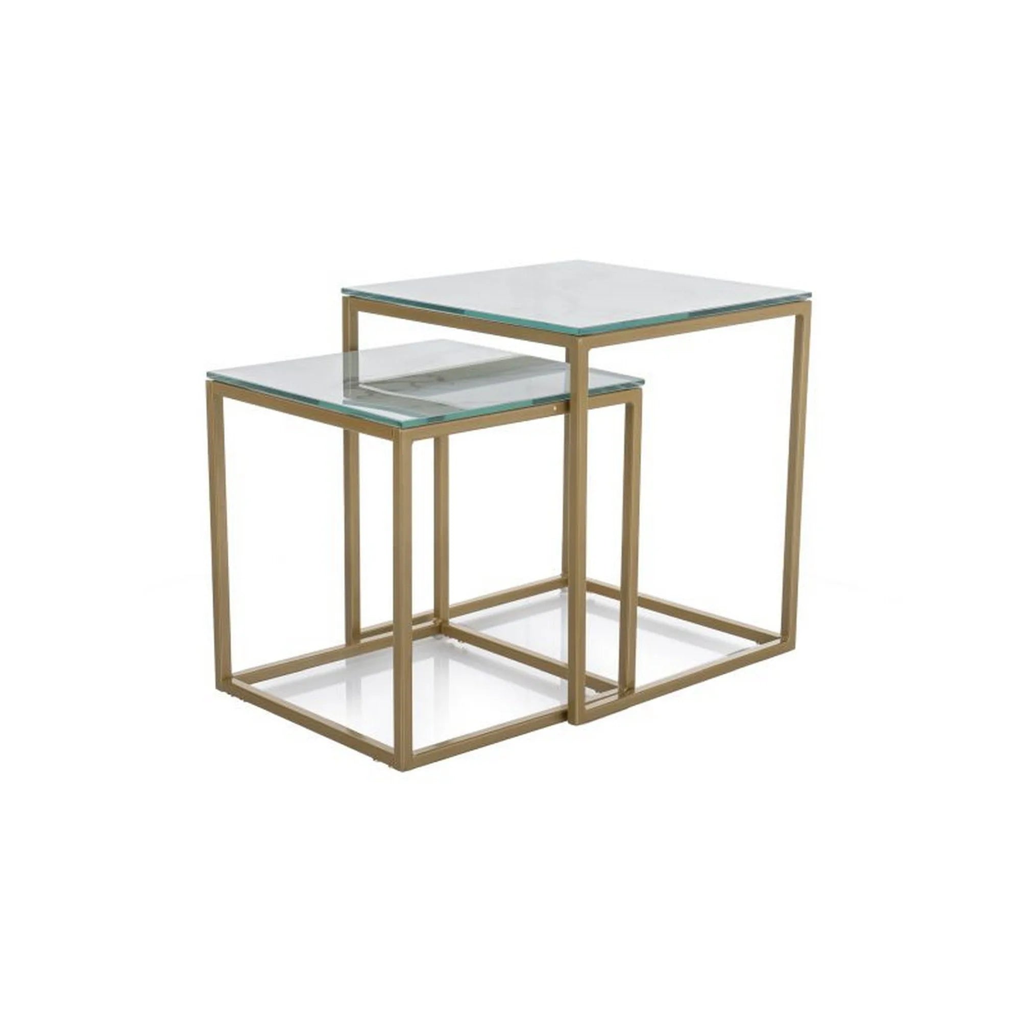 Set 2 masute GLORIA II, alb cu efect de marmura/auriu, sticla securizata/metal