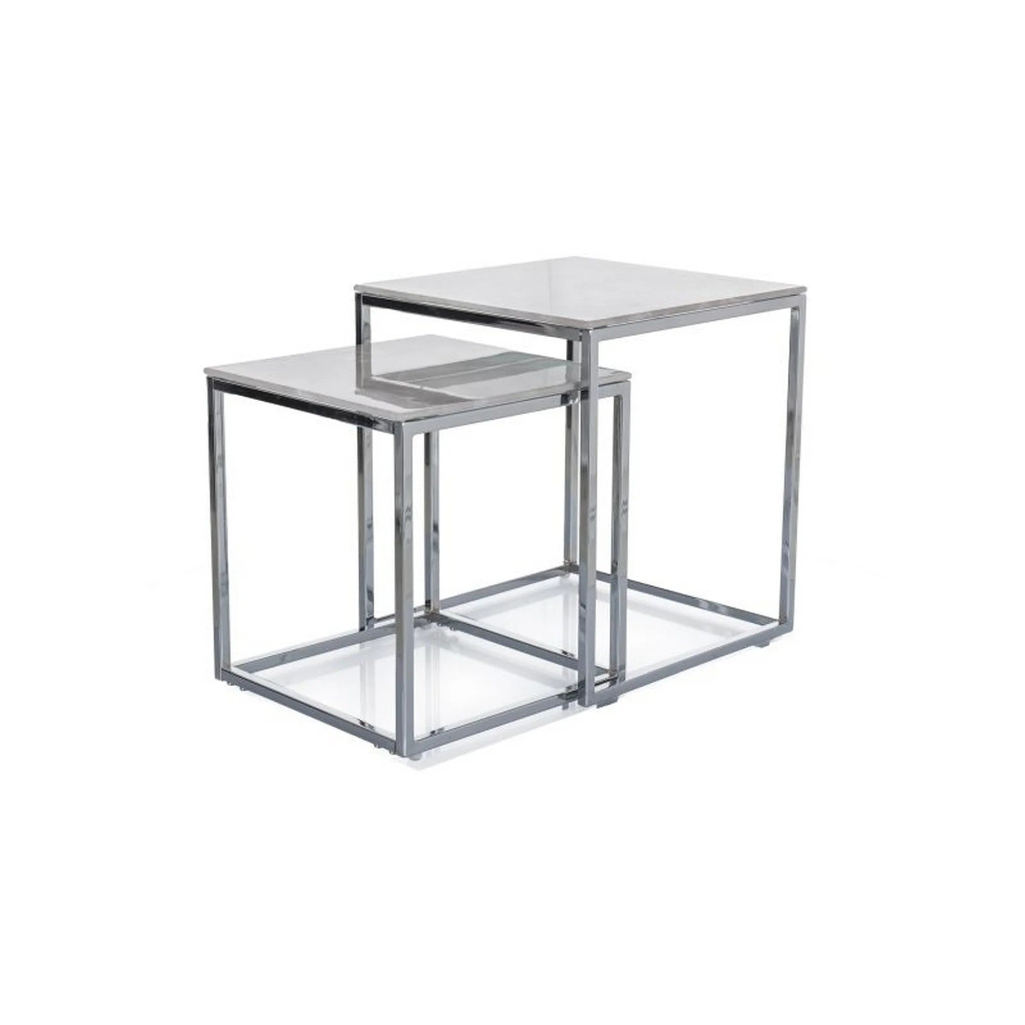 Set 2 masute GLORIA II, alb cu efect de marmura/crom, sticla securizata/metal