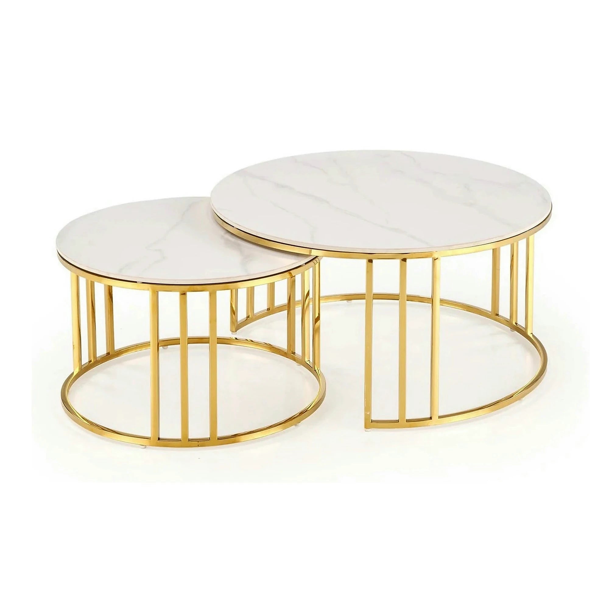 Set 2 masute MERCURY, alb cu efect de marmura/auriu, ceramica/metal