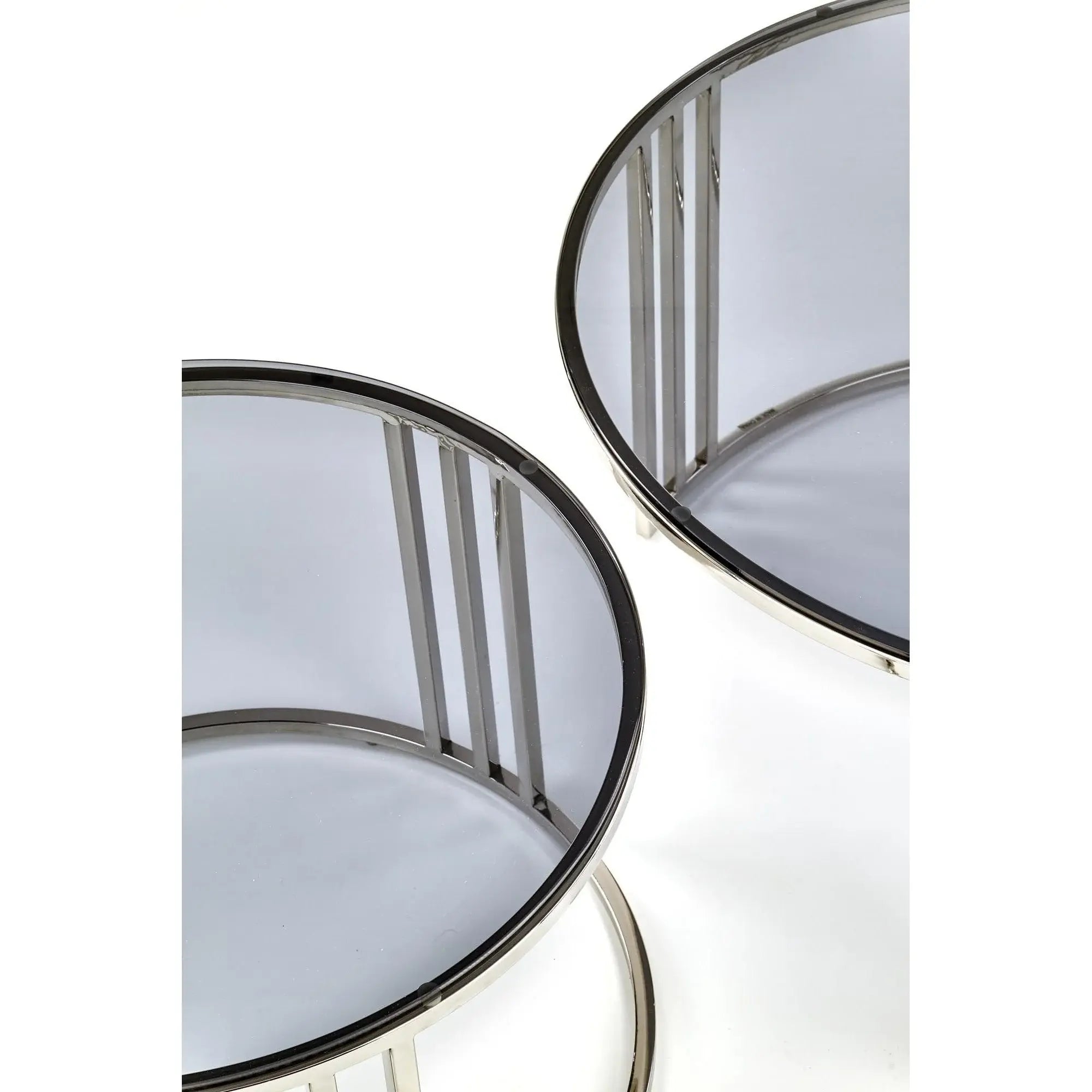 Set 2 masute MERCURY, fumuriu/argintiu, sticla/metal