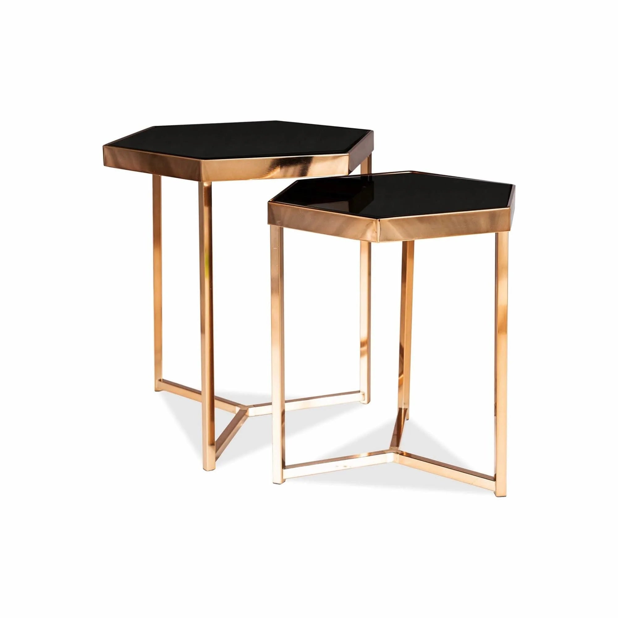 Set 2 masute MILOS, negru/auriu, sticla securizata/metal