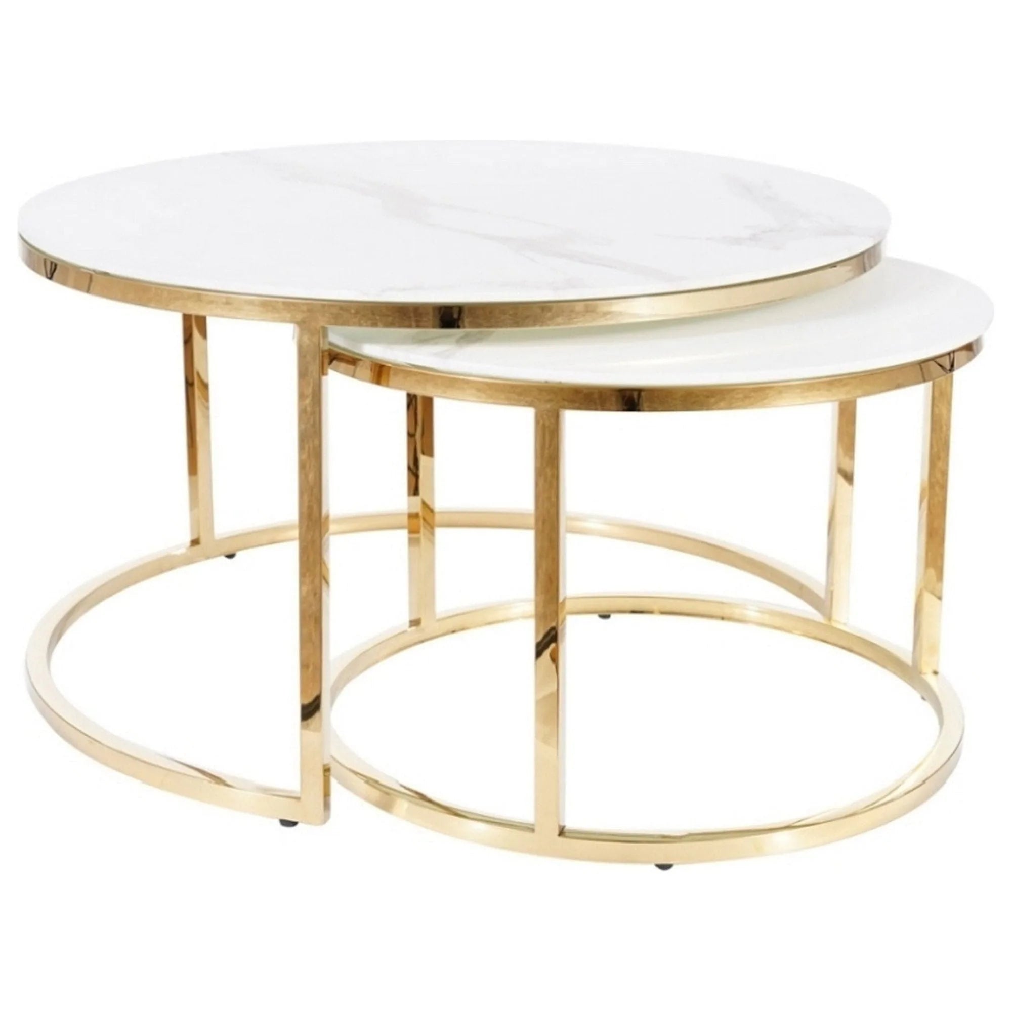 Set 2 masute MUSE, alb cu efect de marmura/auriu, sticla/otel