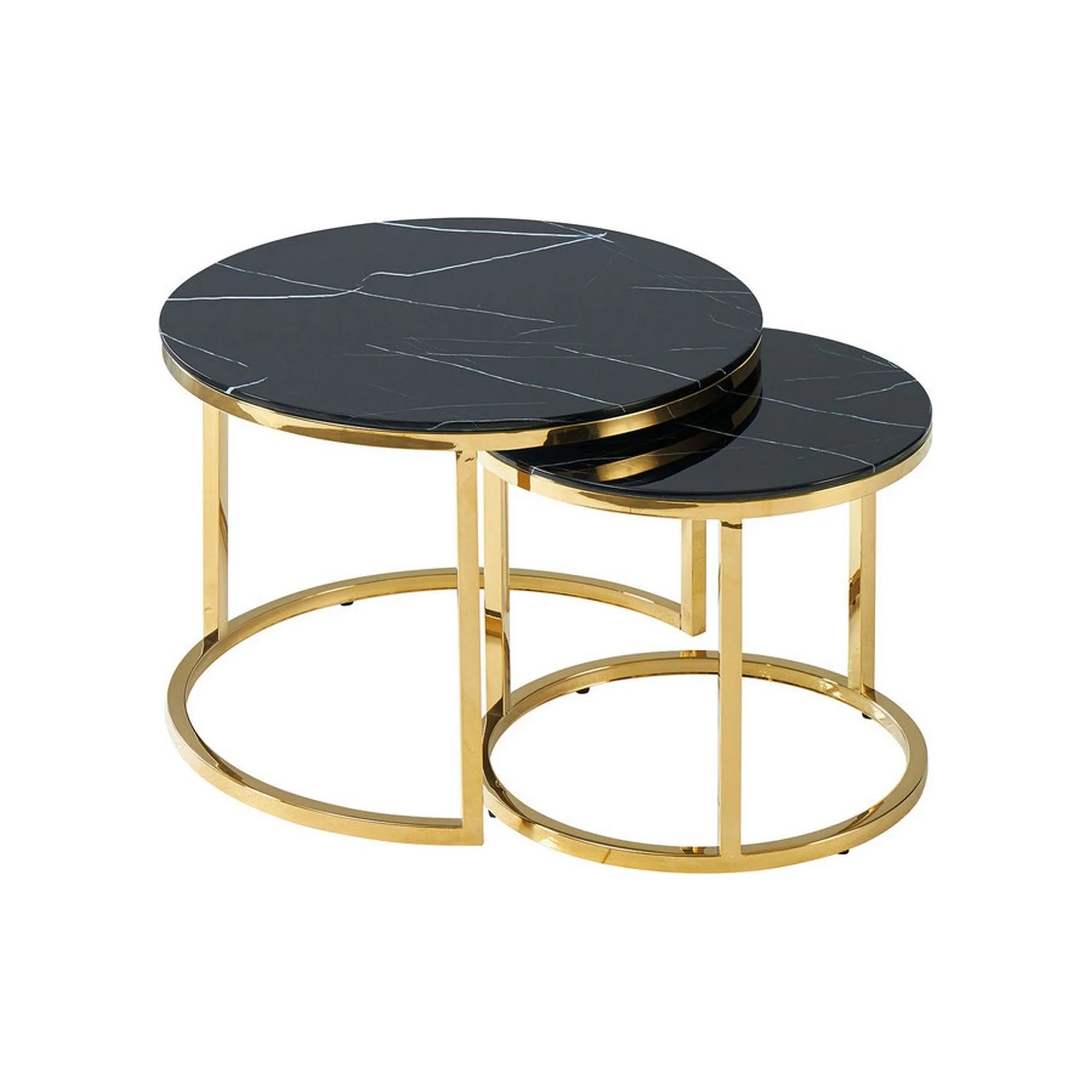 Set 2 masute MUSE II, negru cu efect de marmura/auriu, sticla/metal