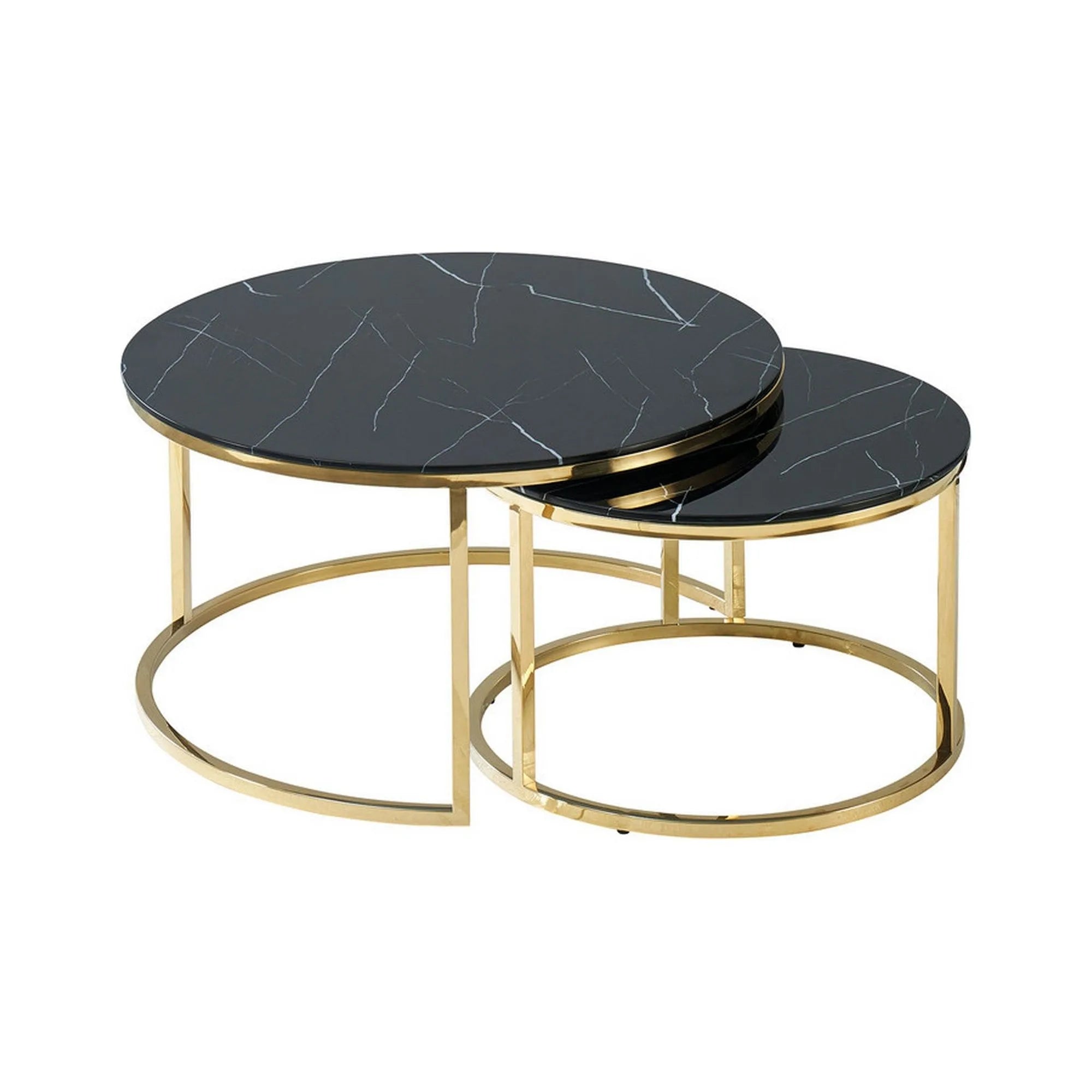 Set 2 masute MUSE, negru cu efect de marmura/auriu, sticla/otel