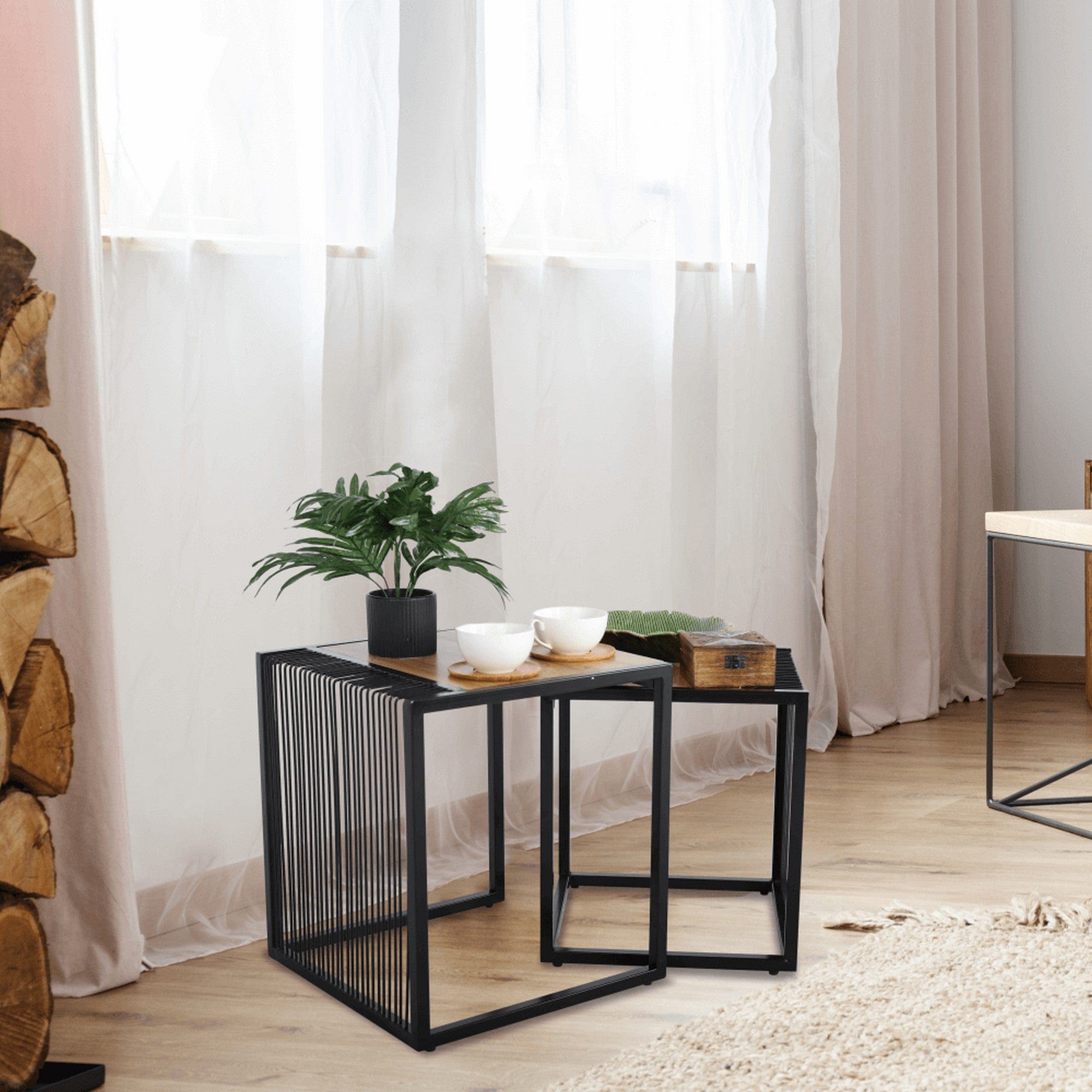 Set 2 masute RIMBO, stejar/negru