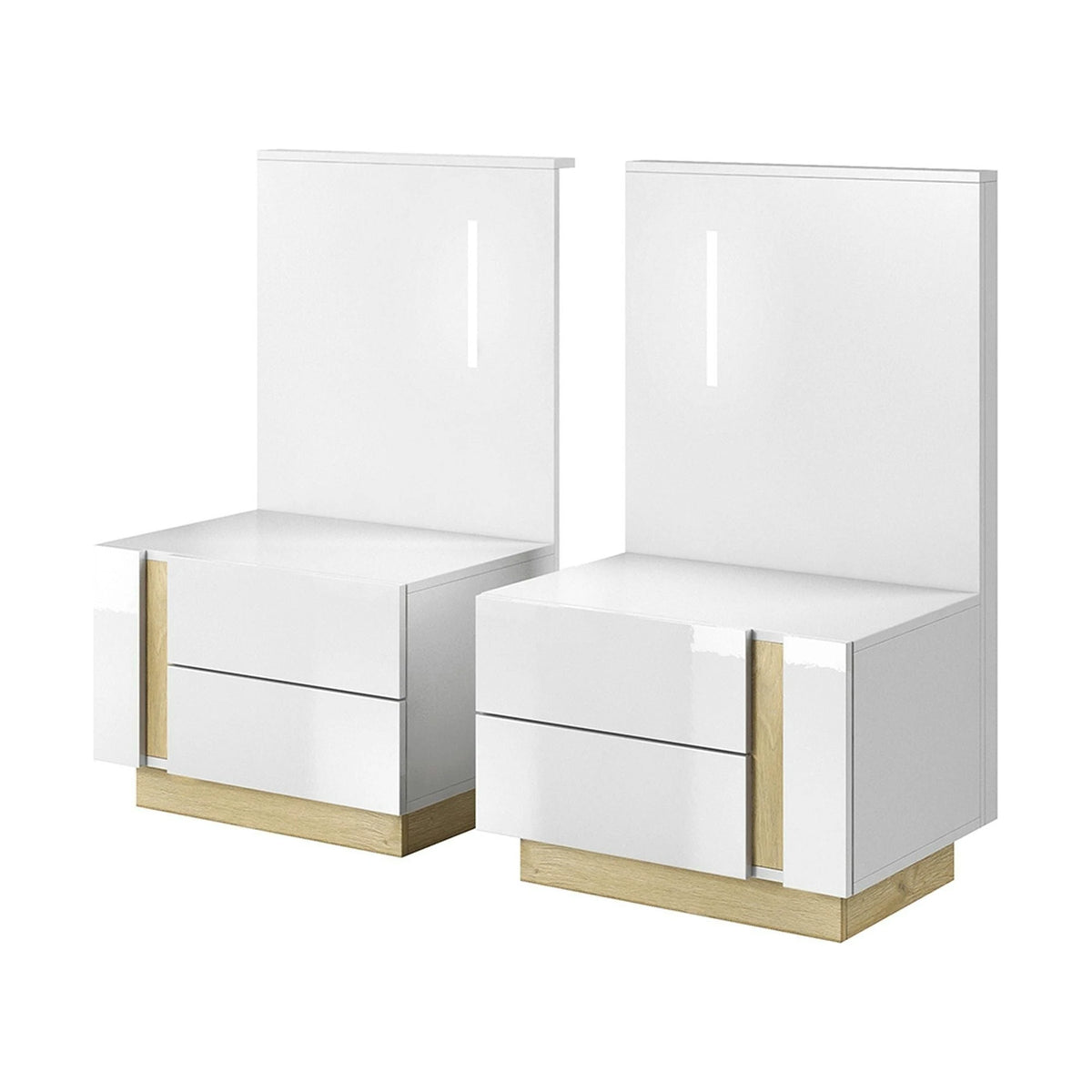 Set 2 noptiere CITY, alb/stejar, PAL laminat, 60x46x105 cm