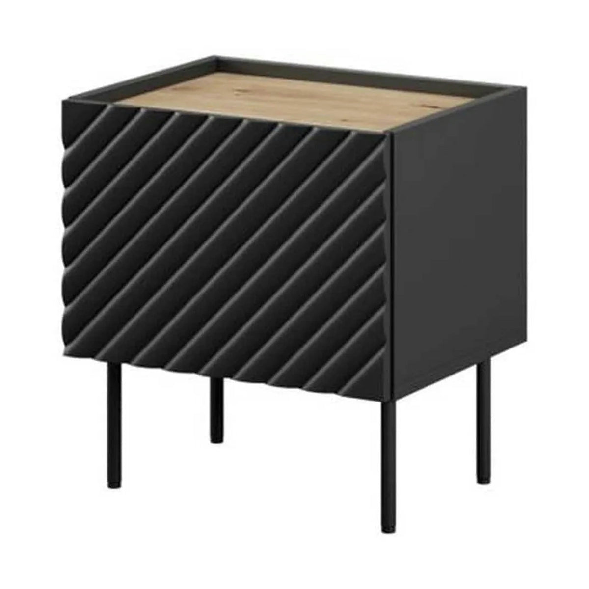 Set 2 noptiere ONDA, negru/stejar, PAL laminat, 50x40x54 cm