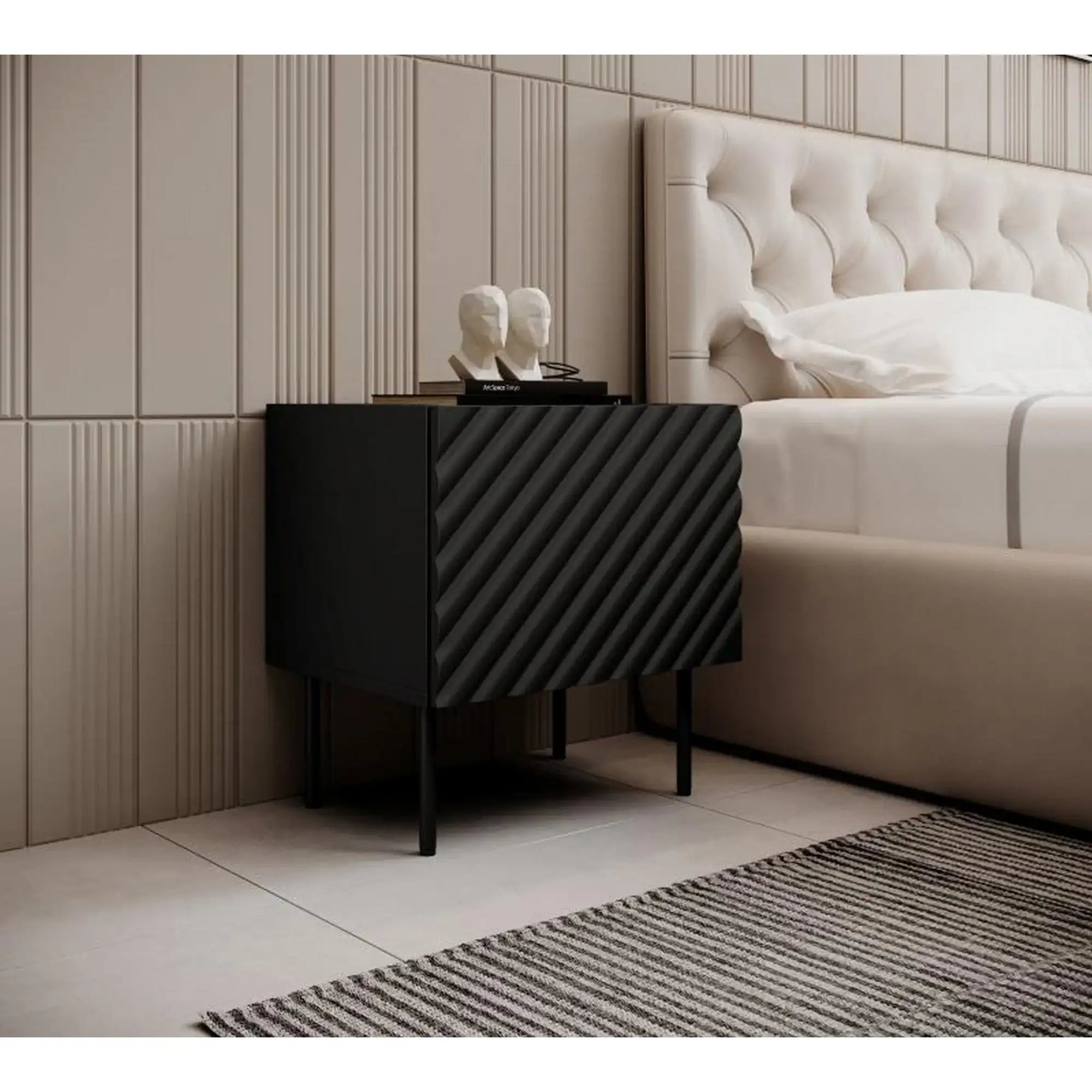 Set 2 noptiere ONDA, negru/stejar, PAL laminat, 50x40x54 cm