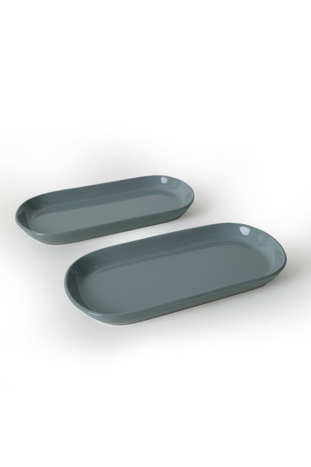 Set 2 platouri X00017767, gri, ceramica, 28x14 cm