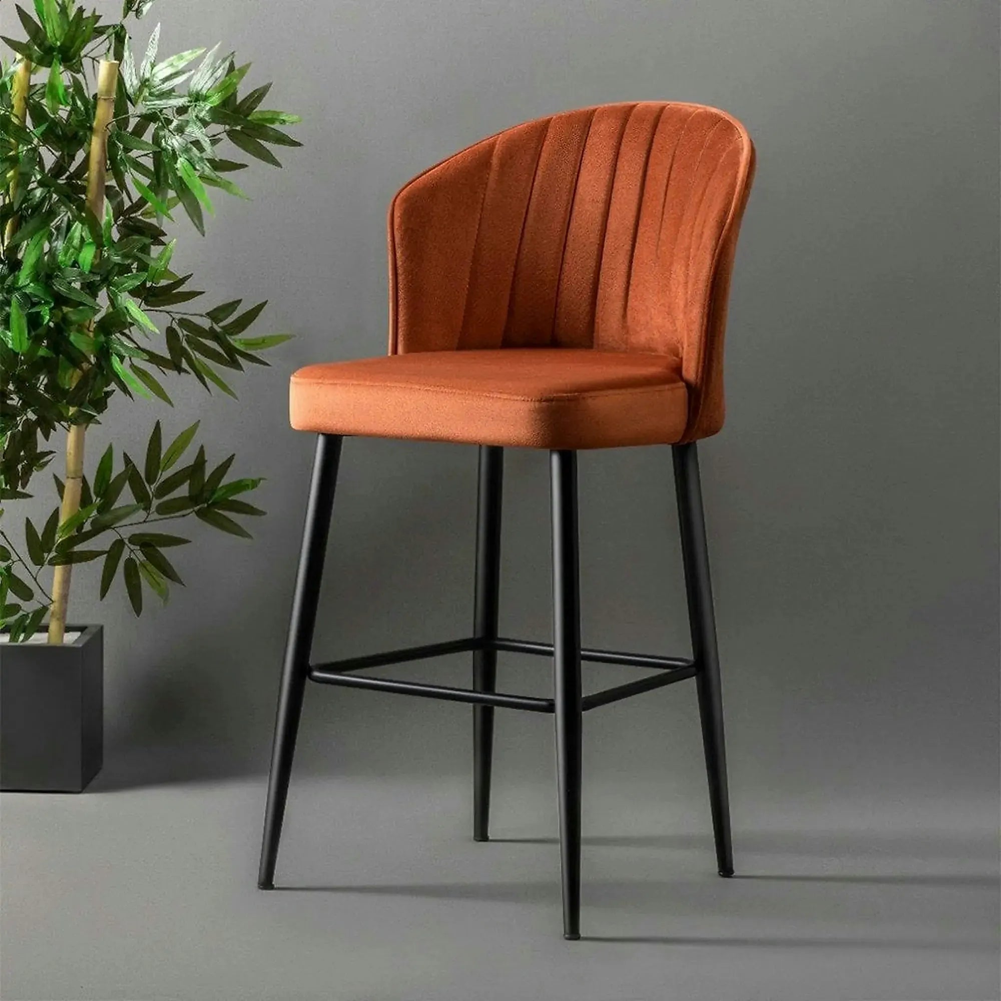 Set 2 scaune bar RUBI, rosu/negru, stofa catifelata/metal, 52x42x97 cm